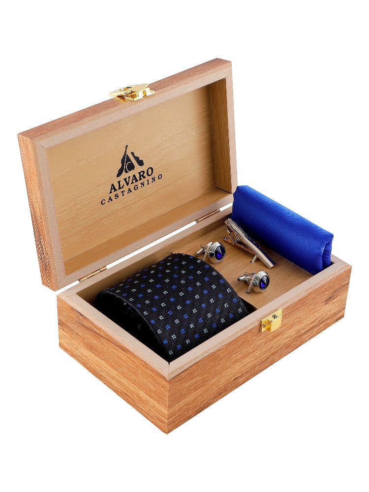 Alvaro Castagnino Men Black & Blue  Set Of 4 Accessory Gift Set