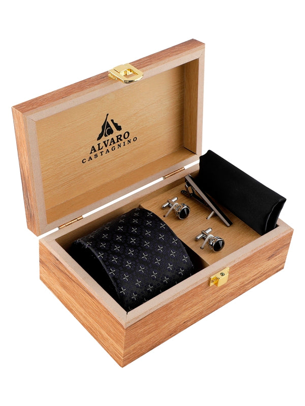 Alvaro Castagnino Men Black & Grey  Set Of 4 Accessory Gift Set