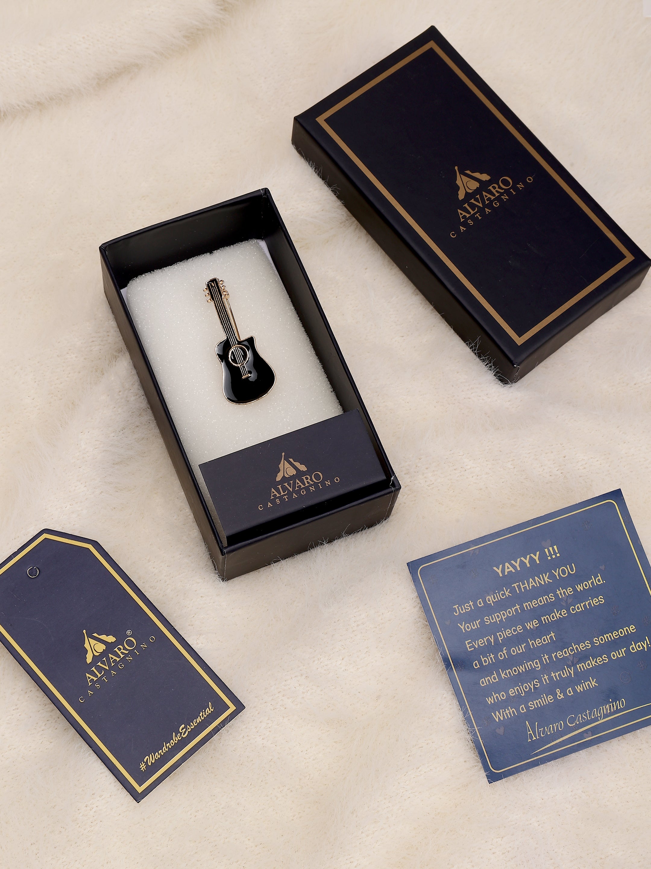 Onyx Black Acoustic Guitar Brooch