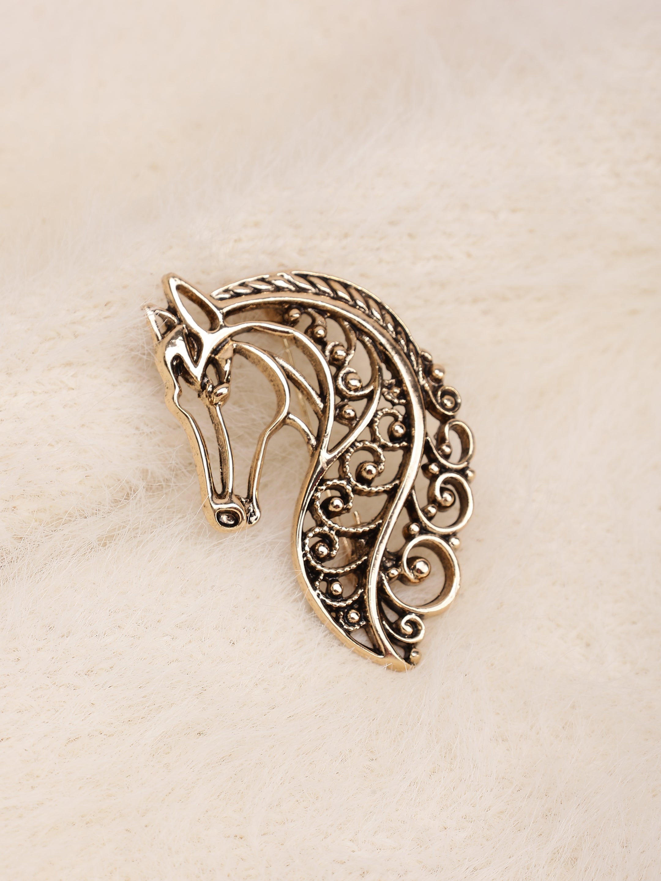 Gilded Filigree Horse Brooch