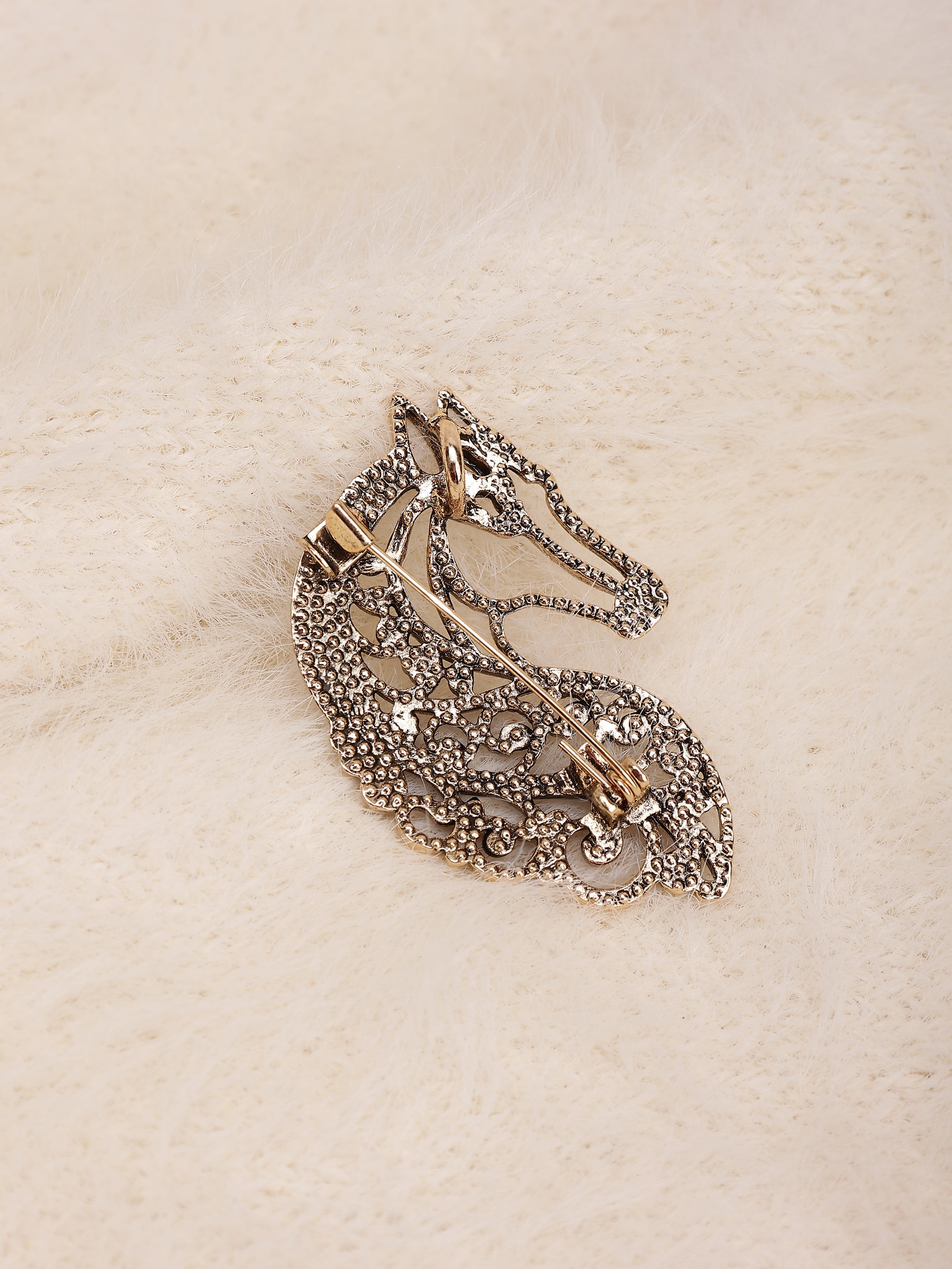 Gilded Filigree Horse Brooch