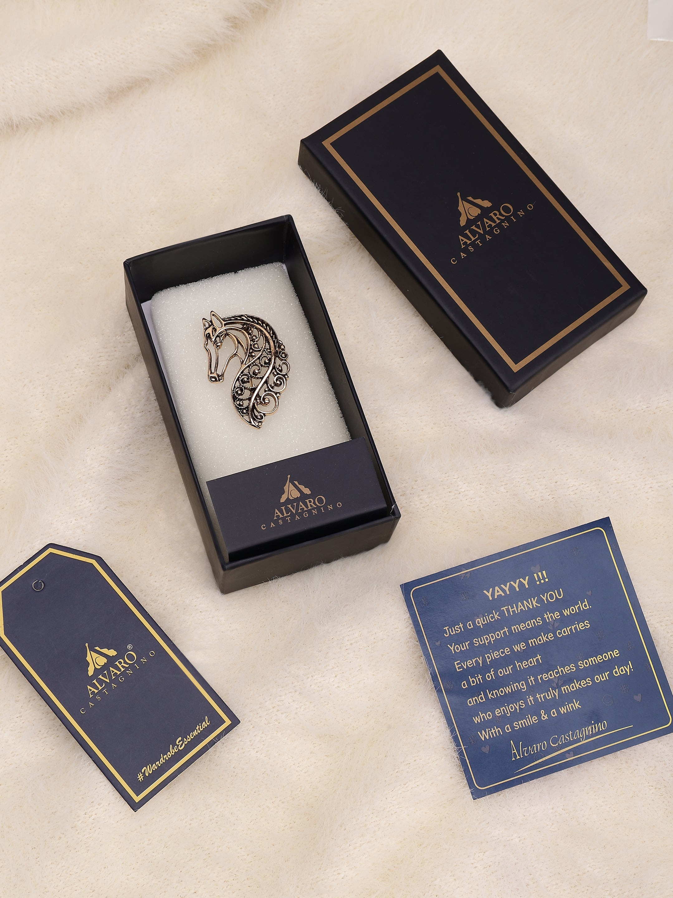 Gilded Filigree Horse Brooch