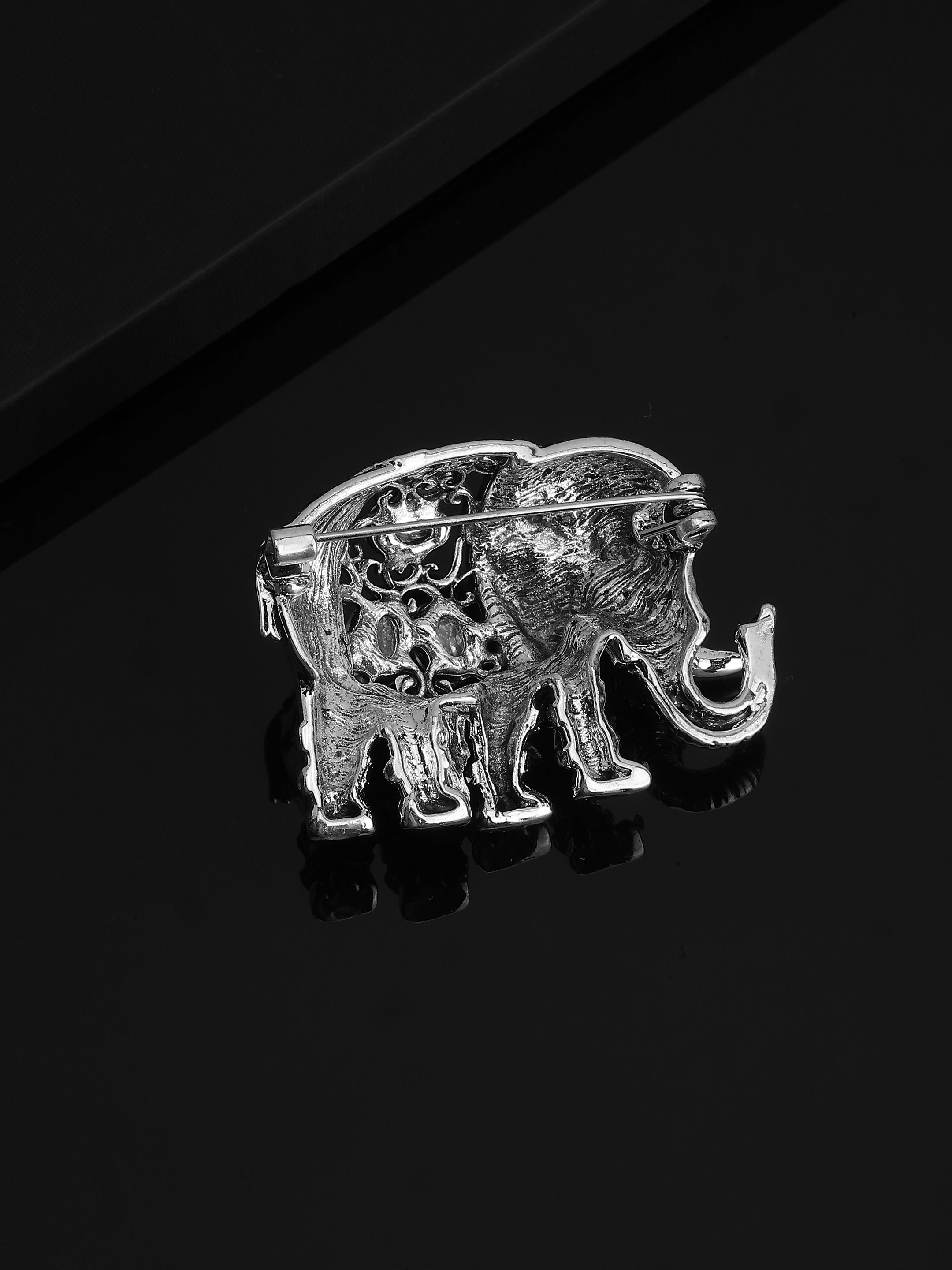 Silver-Tone Royal Elephant Crystal Brooch