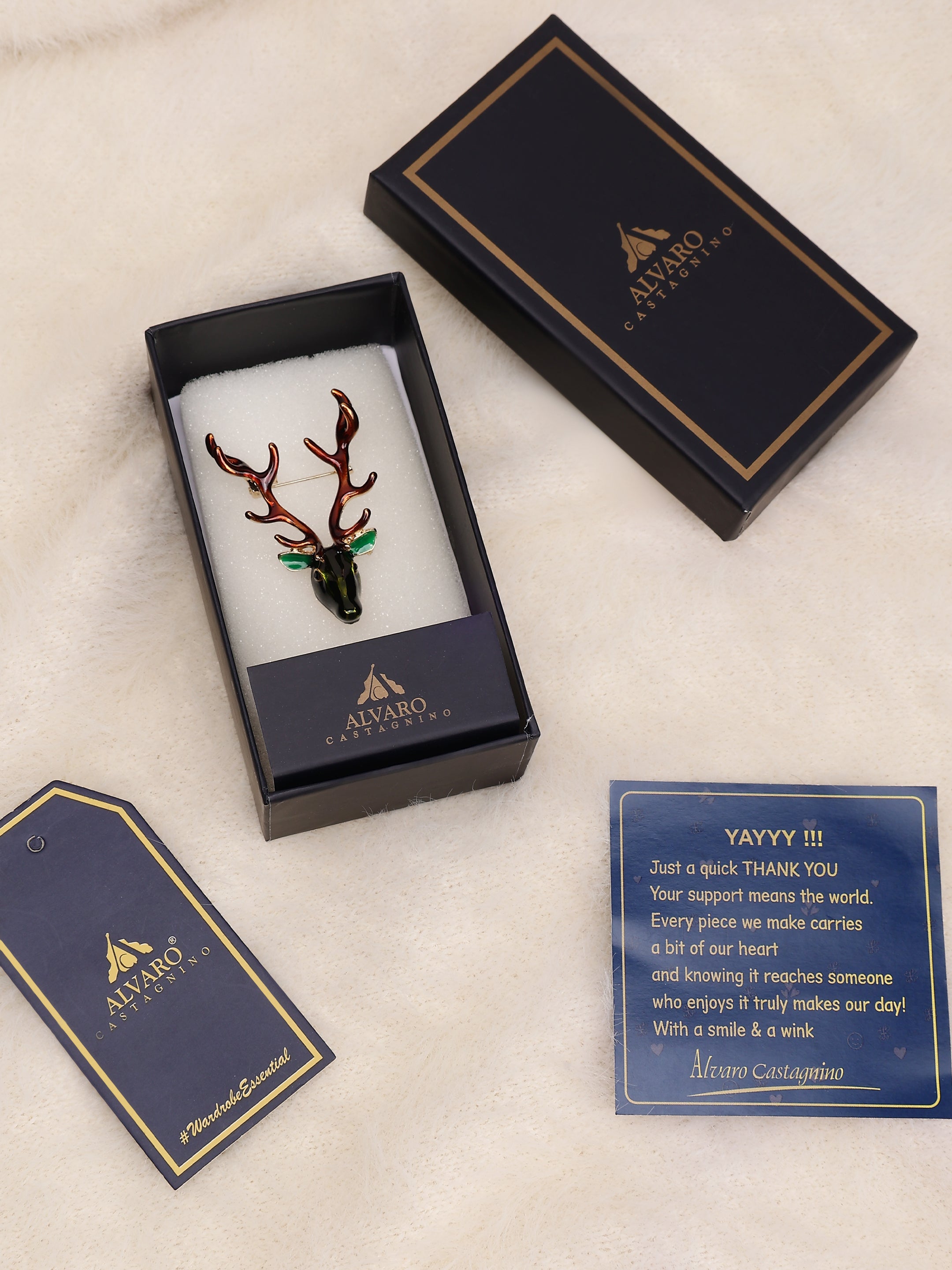 Verdant Enamel Reindeer Brooch
