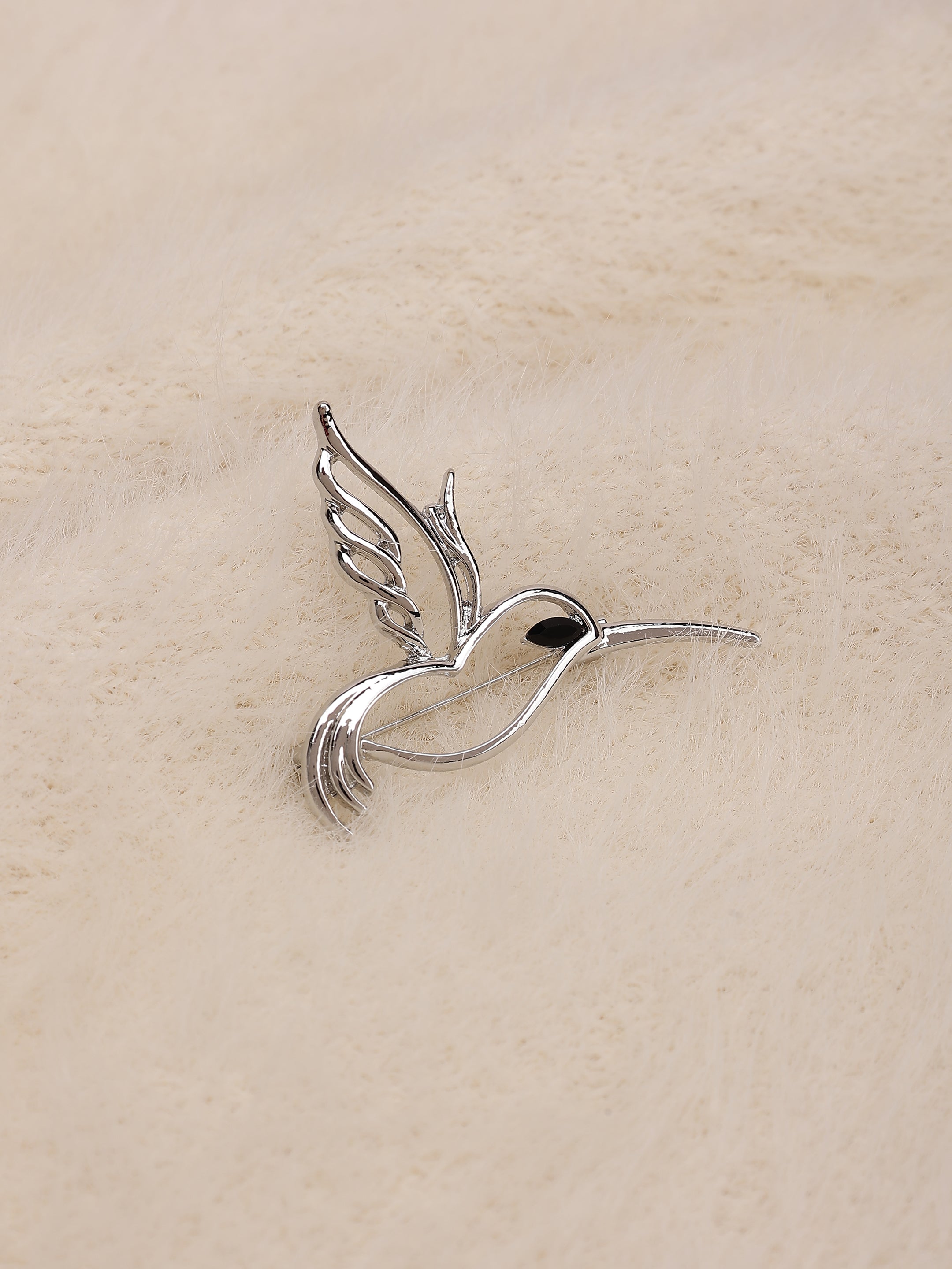 Polished Silver Hummingbird Brooch