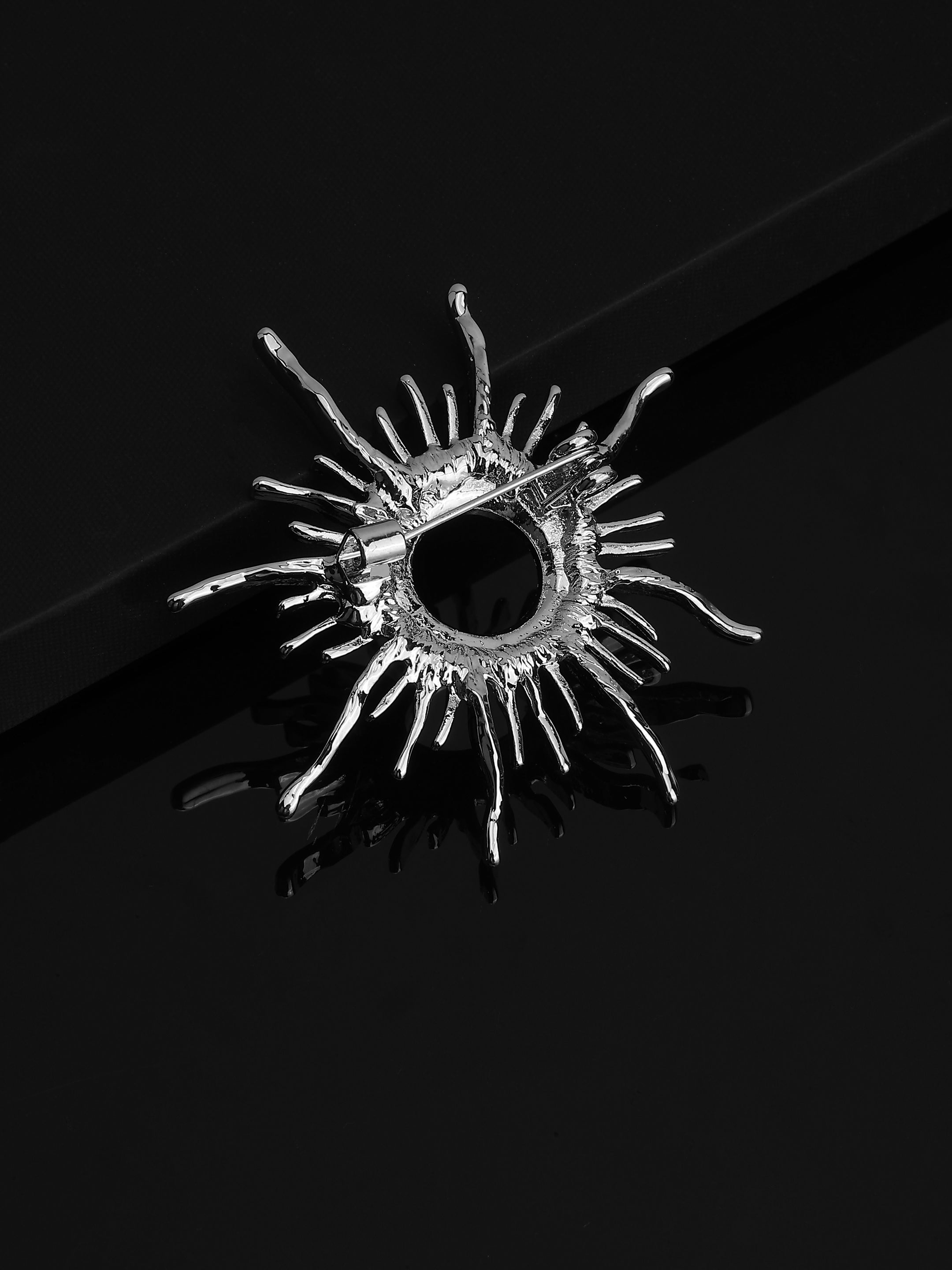 Silver-Tone Sunburst Crystal Brooch
