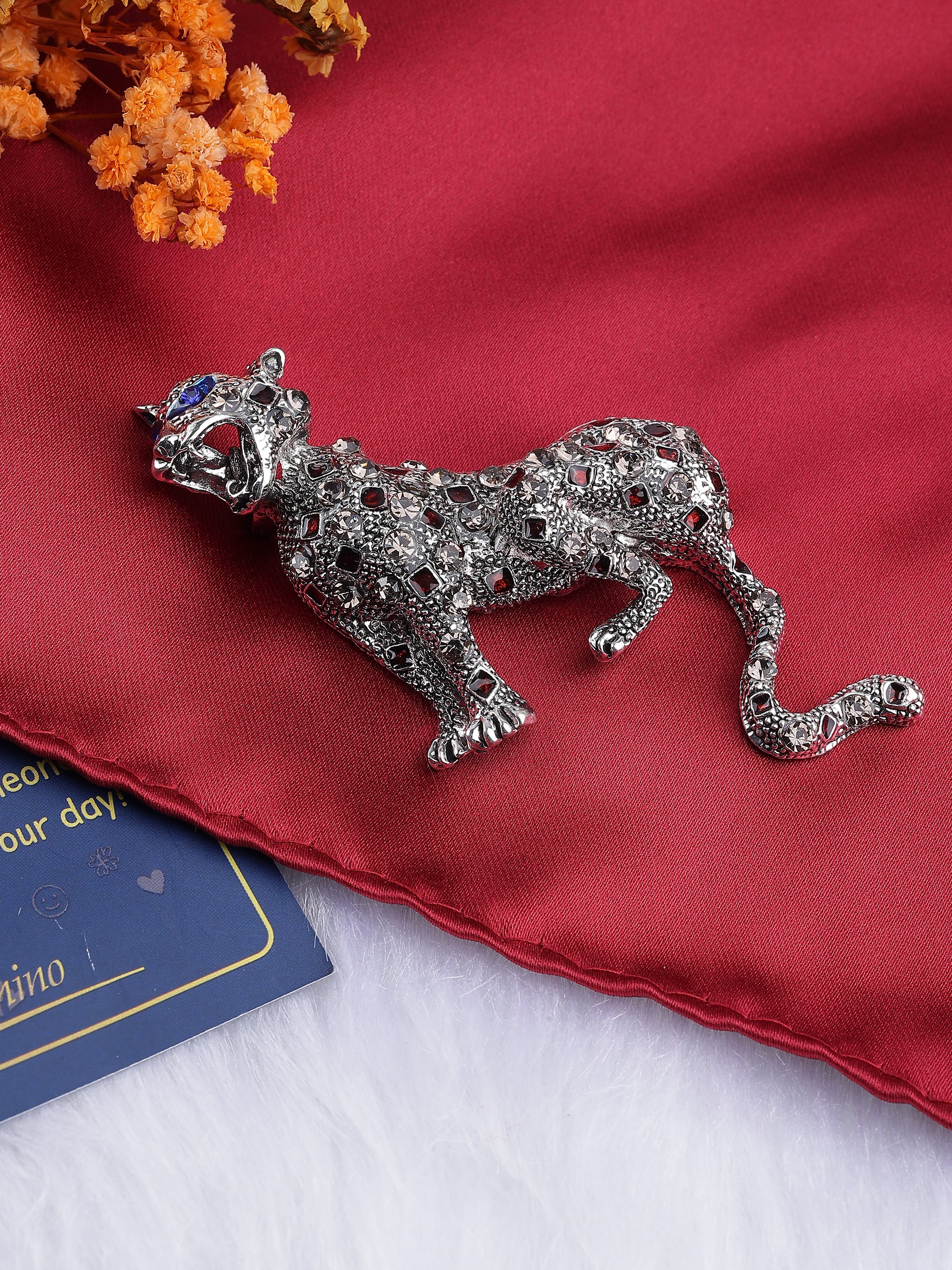 Silver Leopard Brooch
