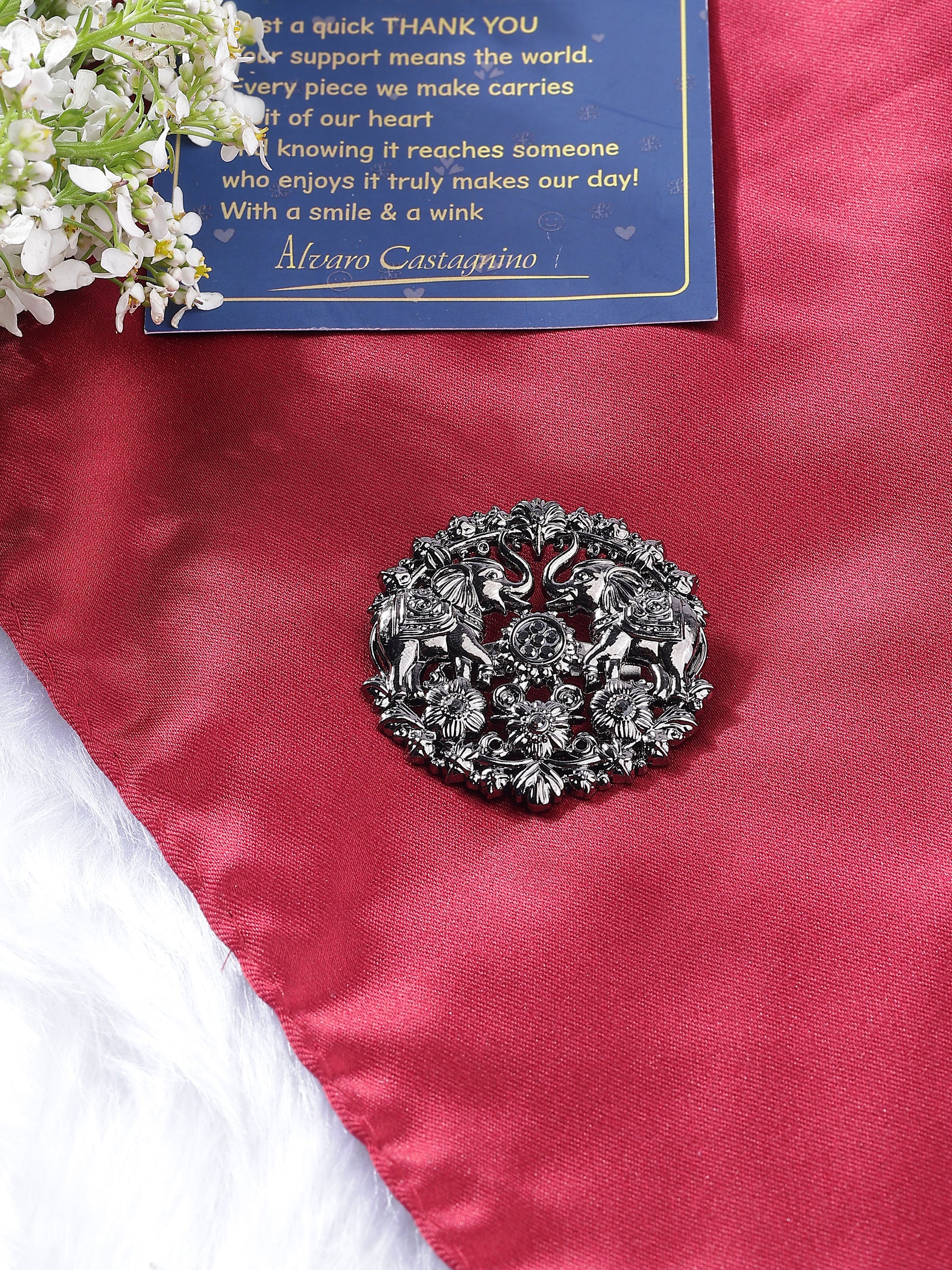 Ornate Elephant Circular Brooch