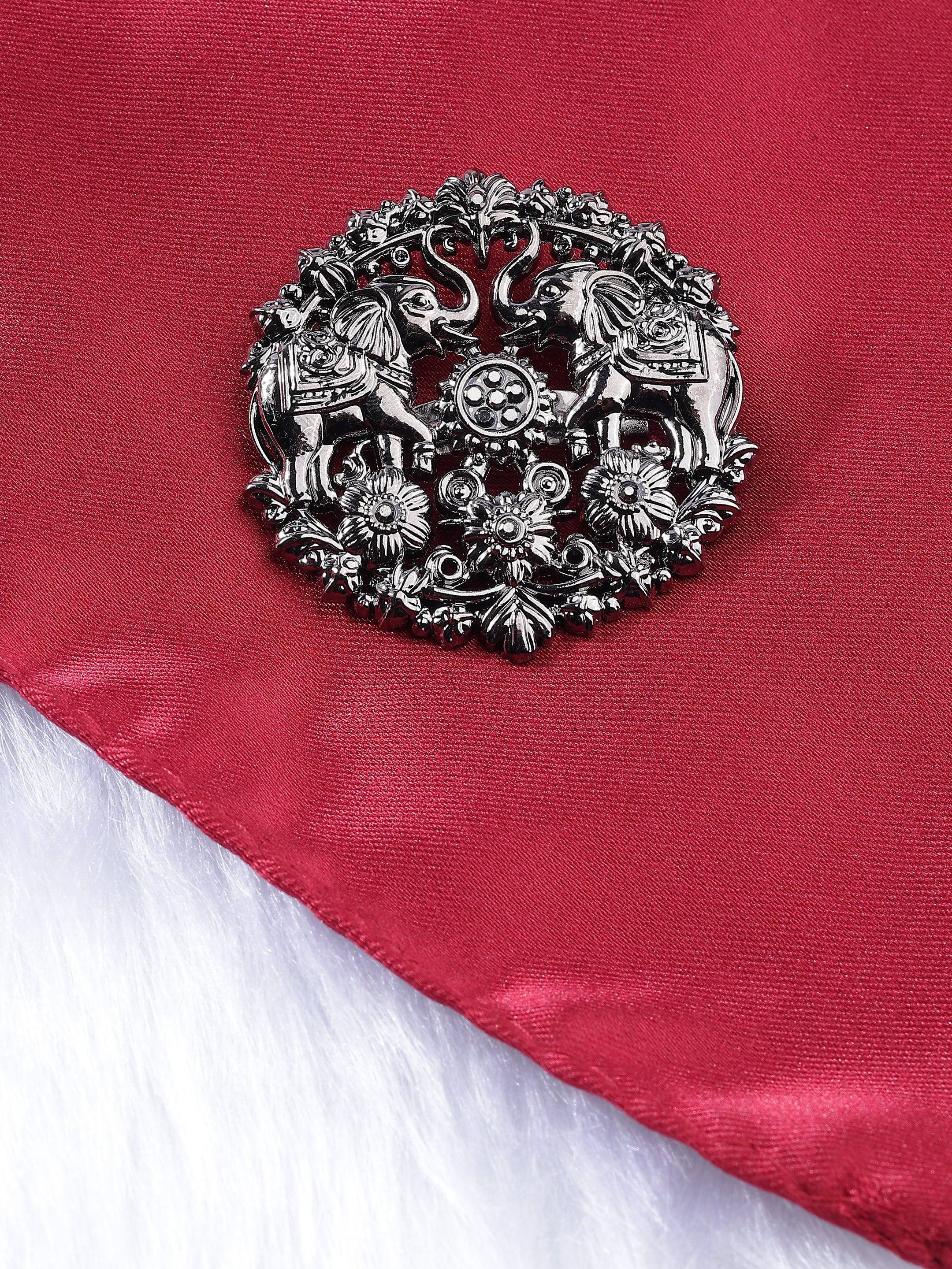 Ornate Elephant Circular Brooch