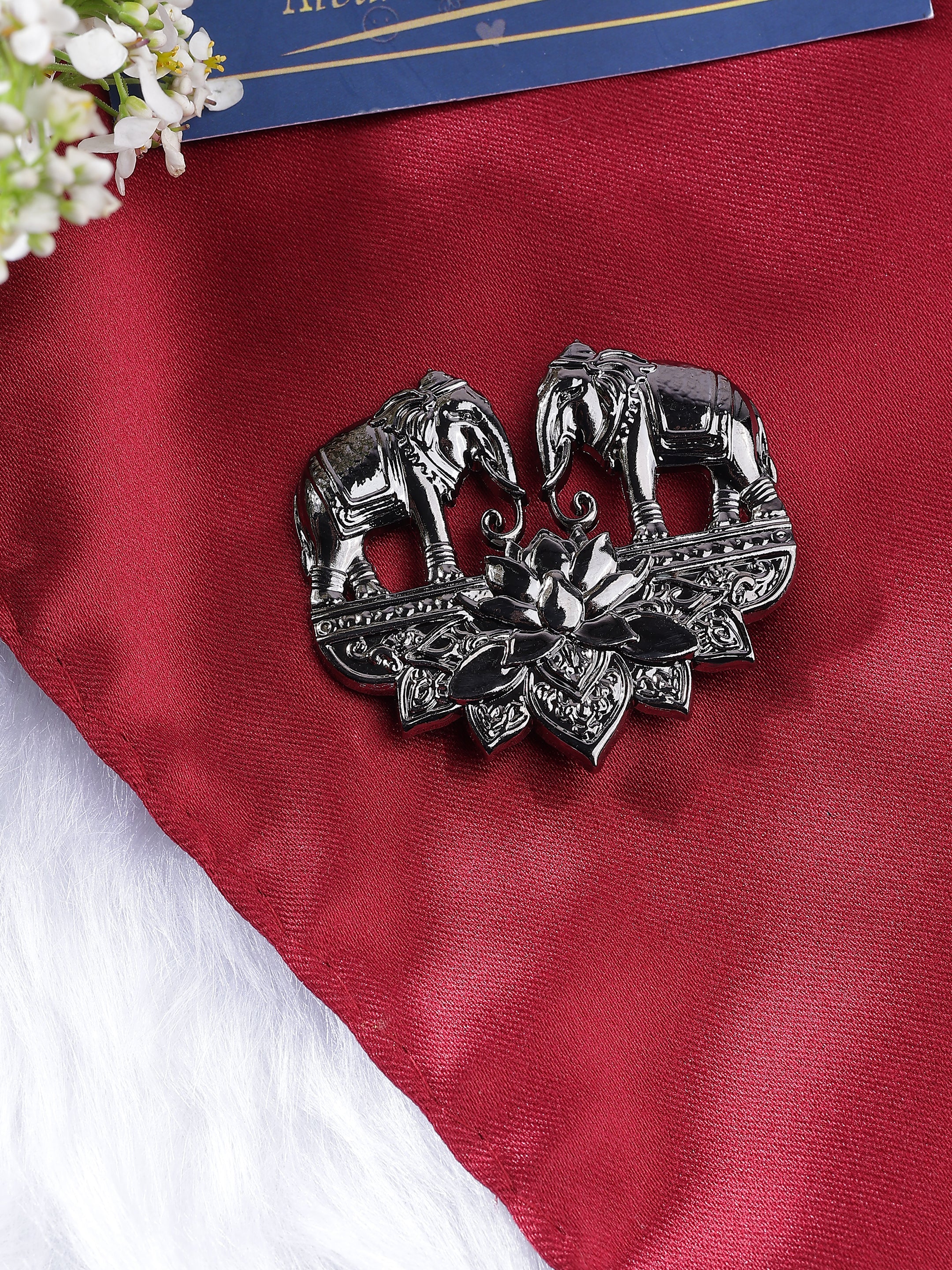 Dual Elephant & Lotus Brooch