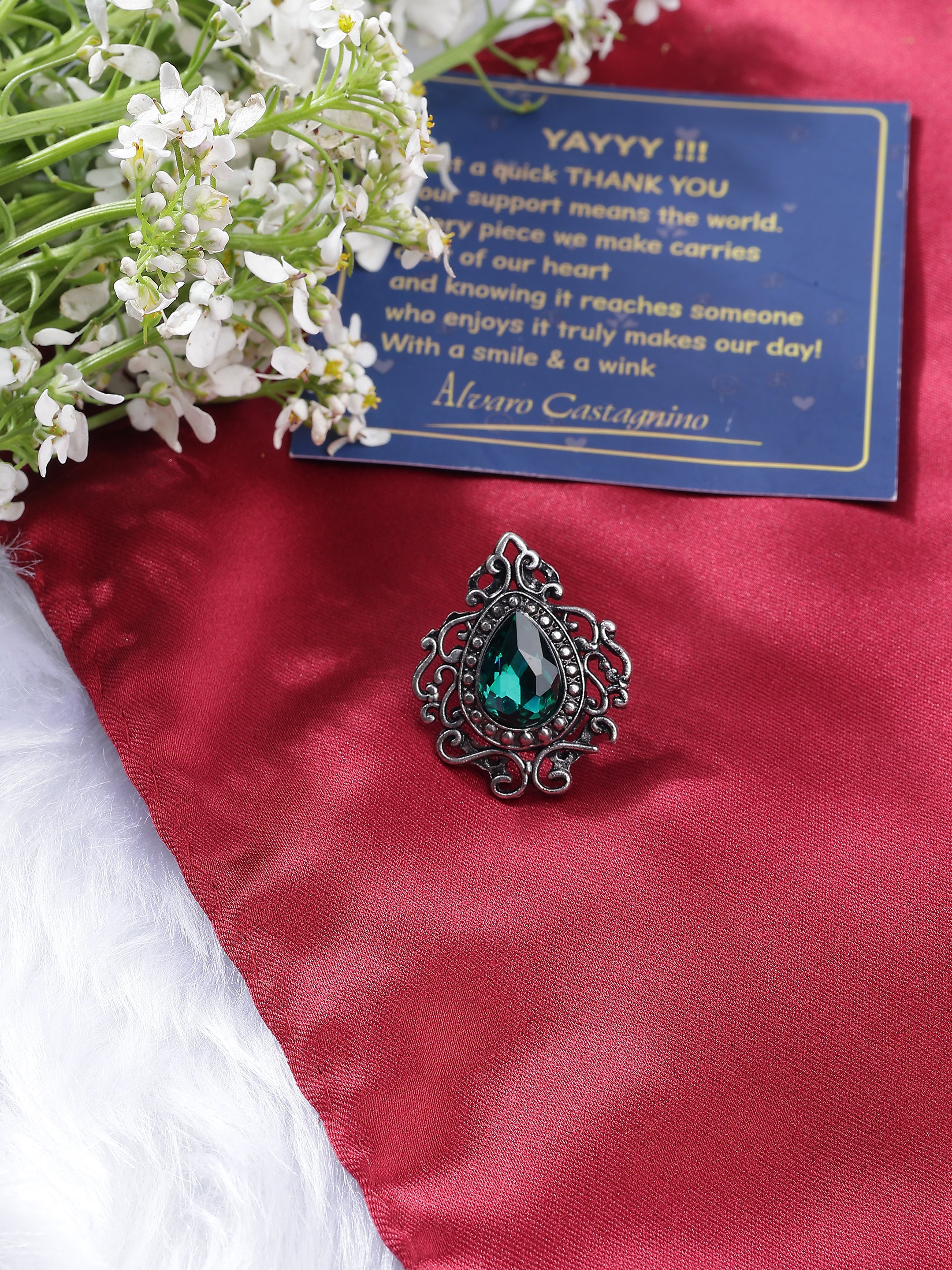 Emerald Green Teardrop Brooch