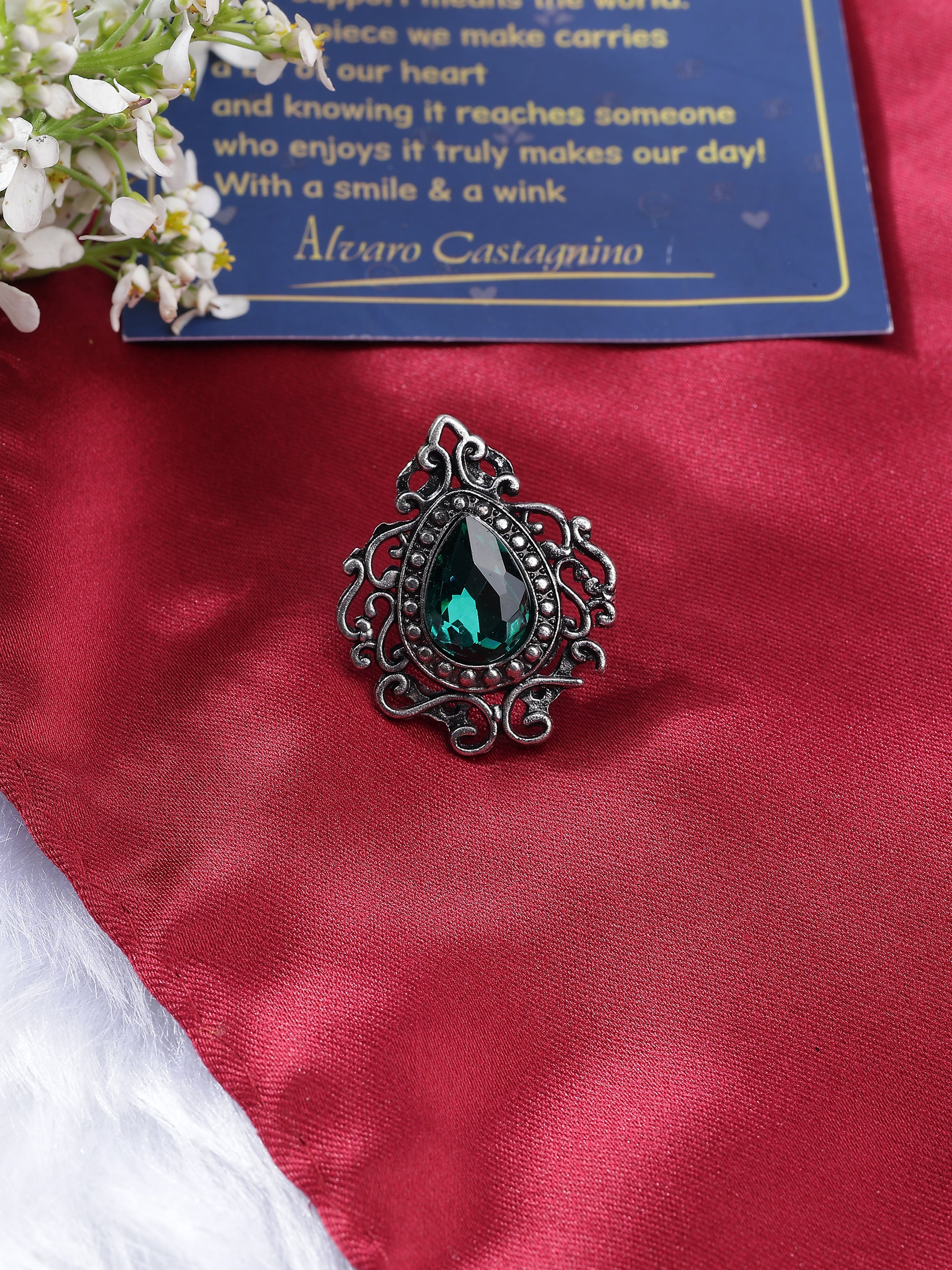 Emerald Green Teardrop Brooch