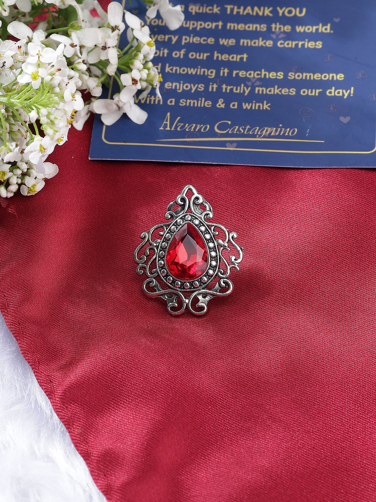 Ruby Red Teardrop Brooch
