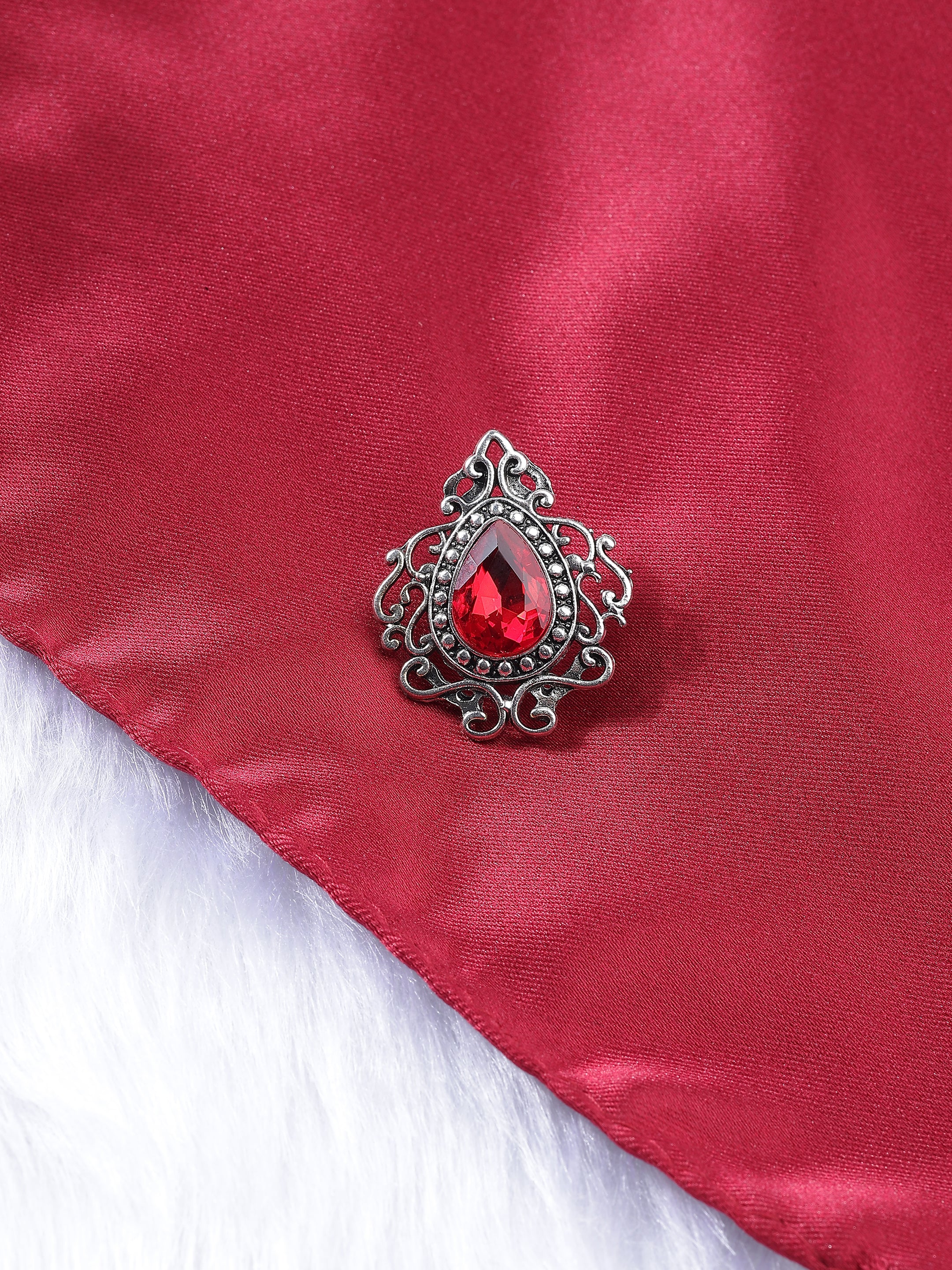 Ruby Red Teardrop Brooch