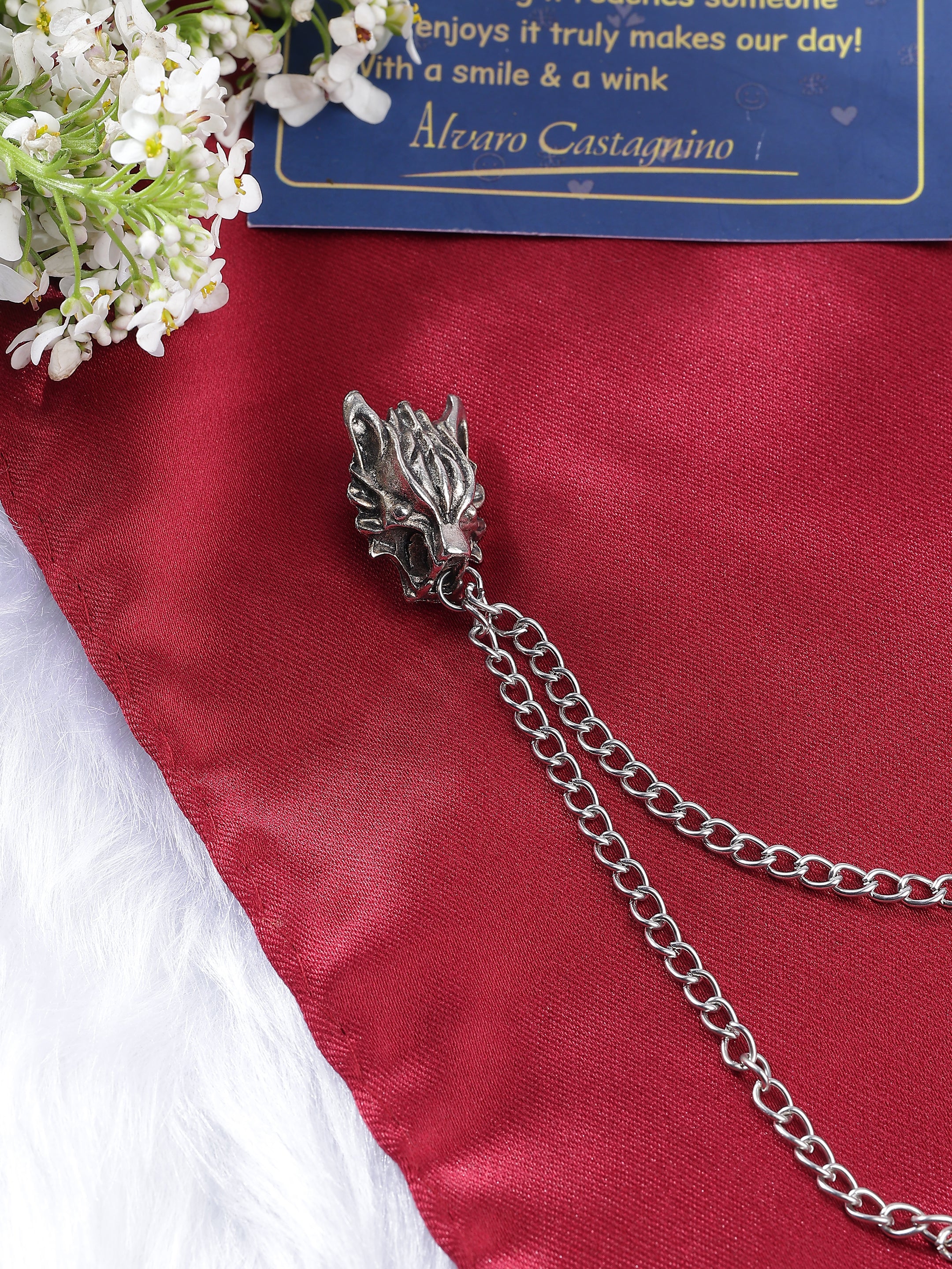 Dual Wolf Head Collar Chain Brooch