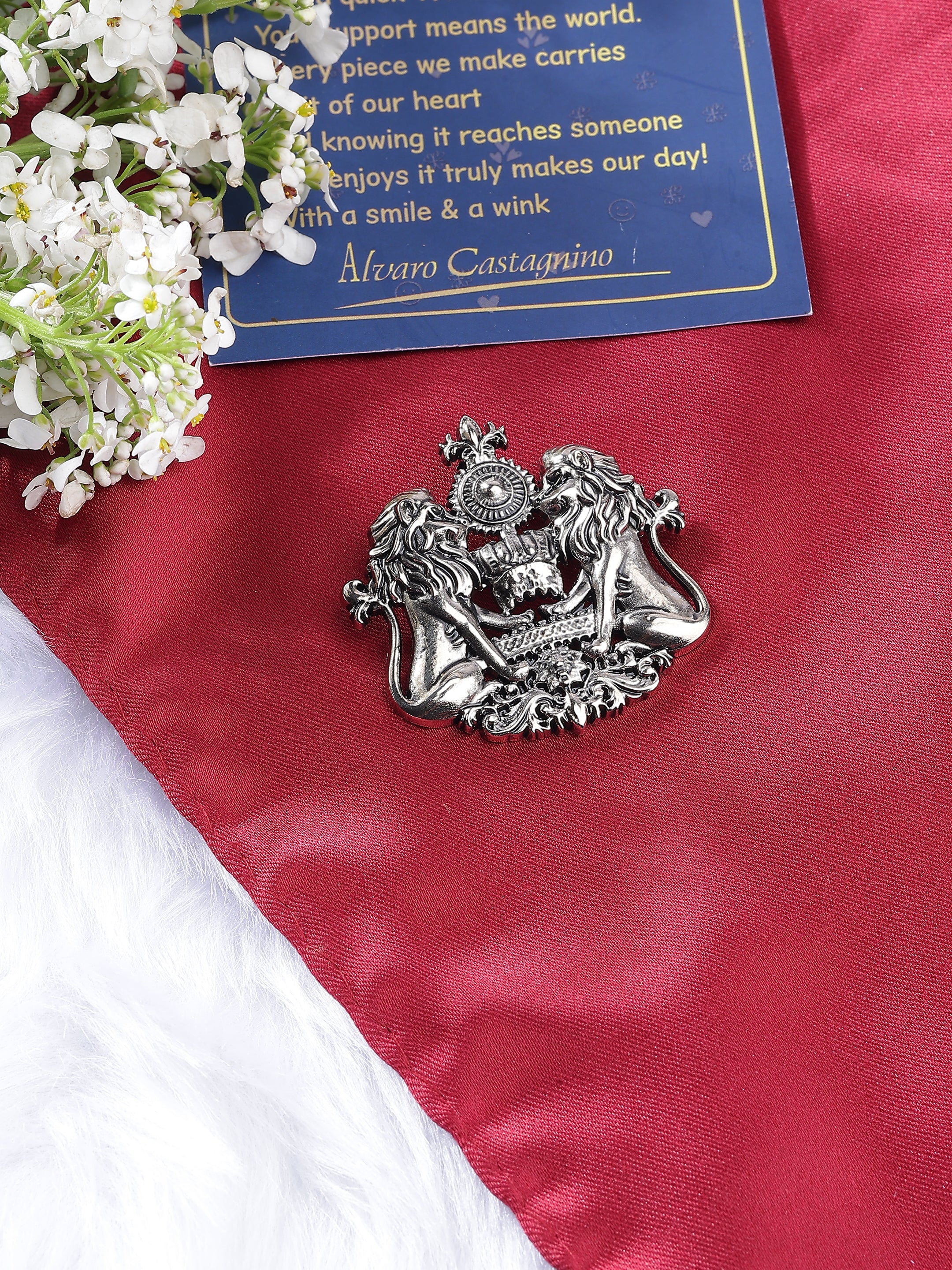 Royal Lion & Crown Crest Brooch