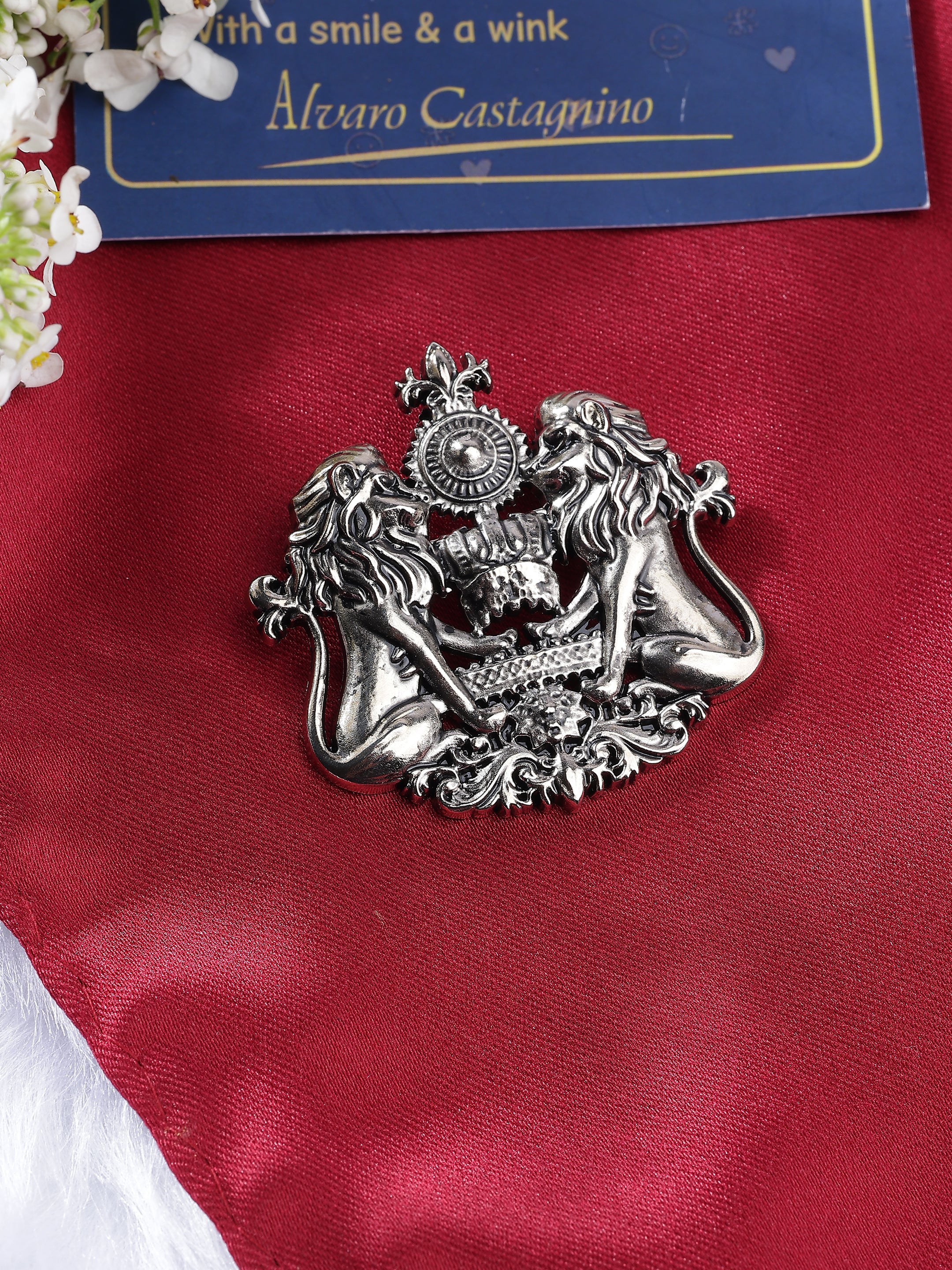 Royal Lion & Crown Crest Brooch