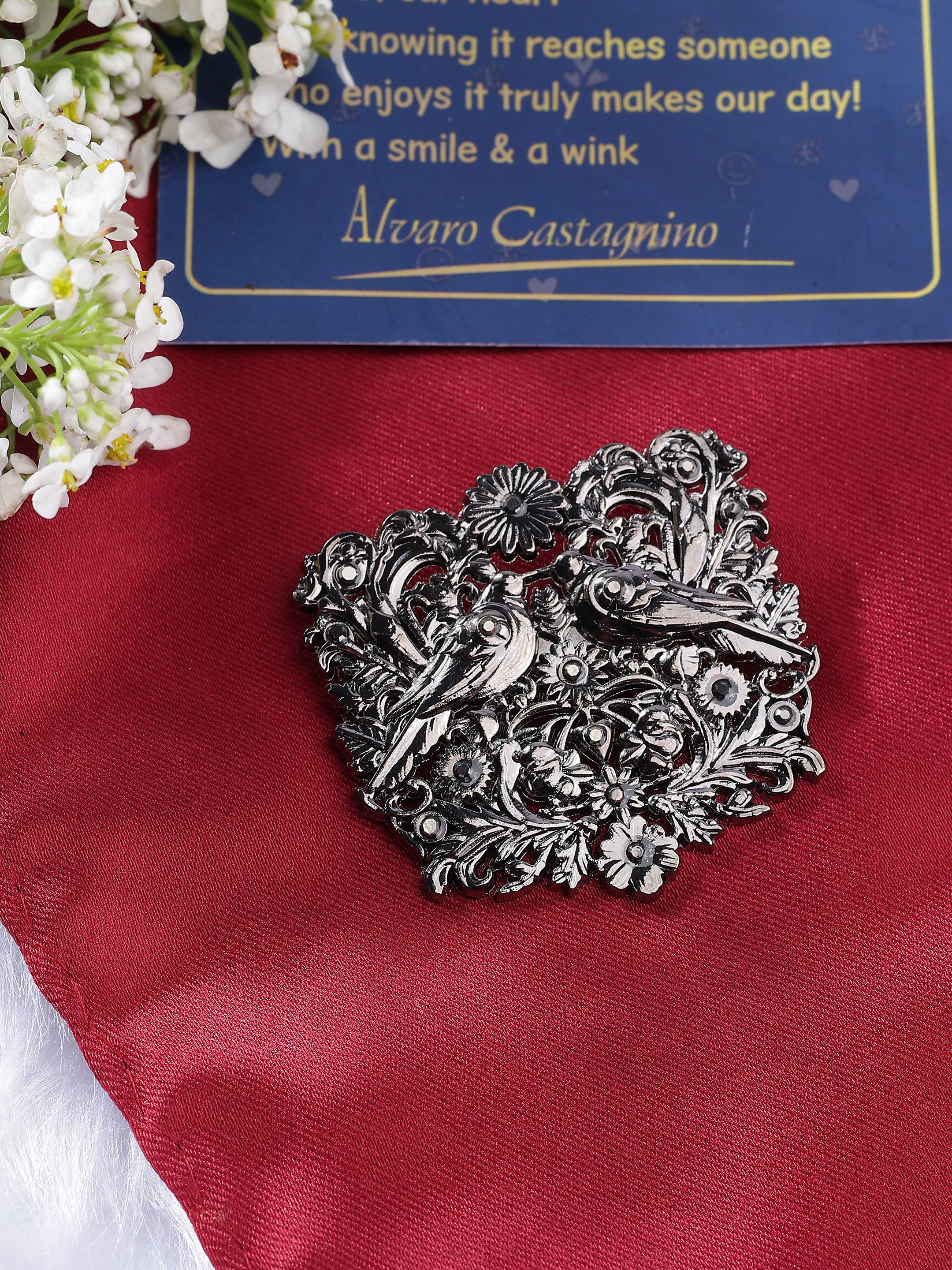 Dual Bird & Floral Garden Brooch