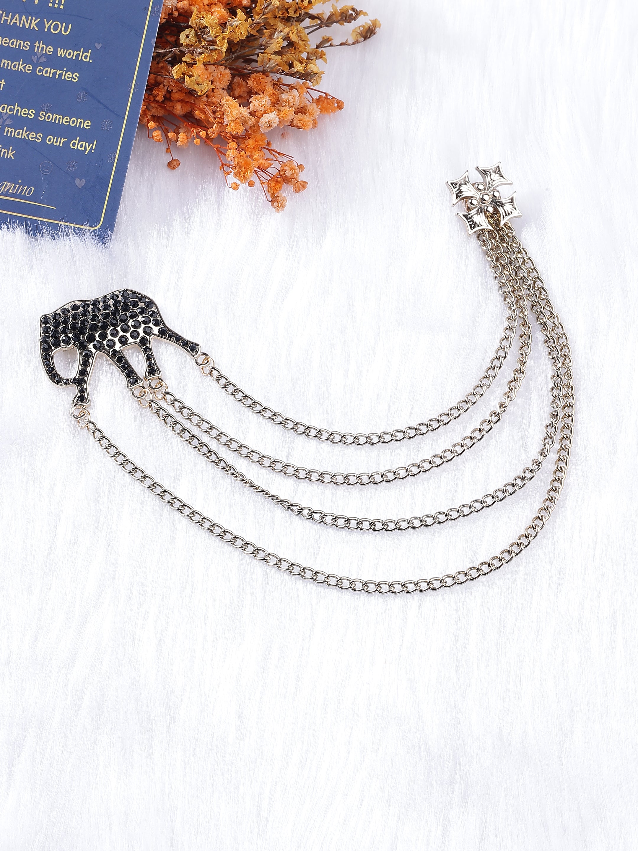 Black Elephant Multi-Chain Brooch
