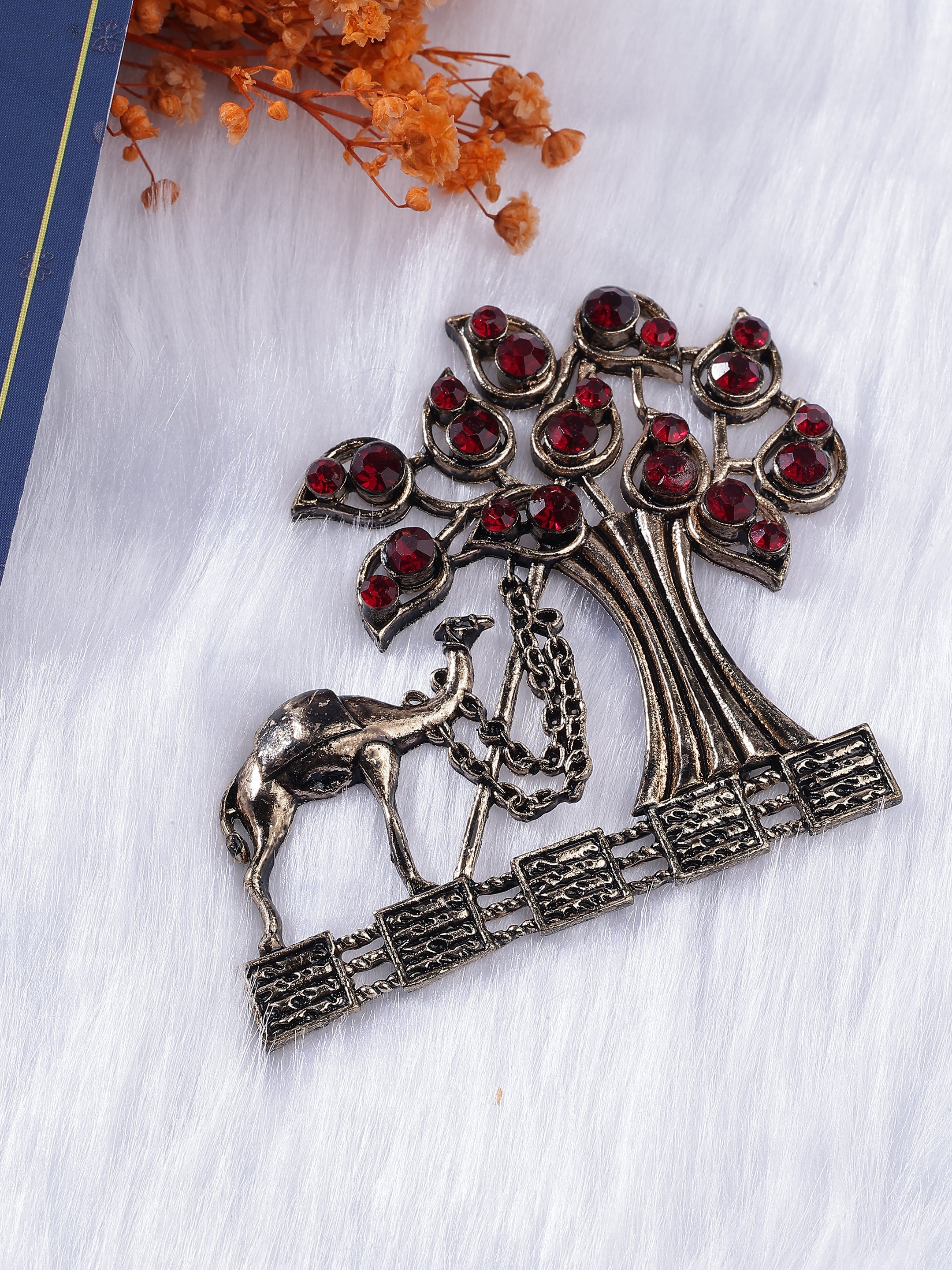 Camel & Ruby Crystal Tree Brooch