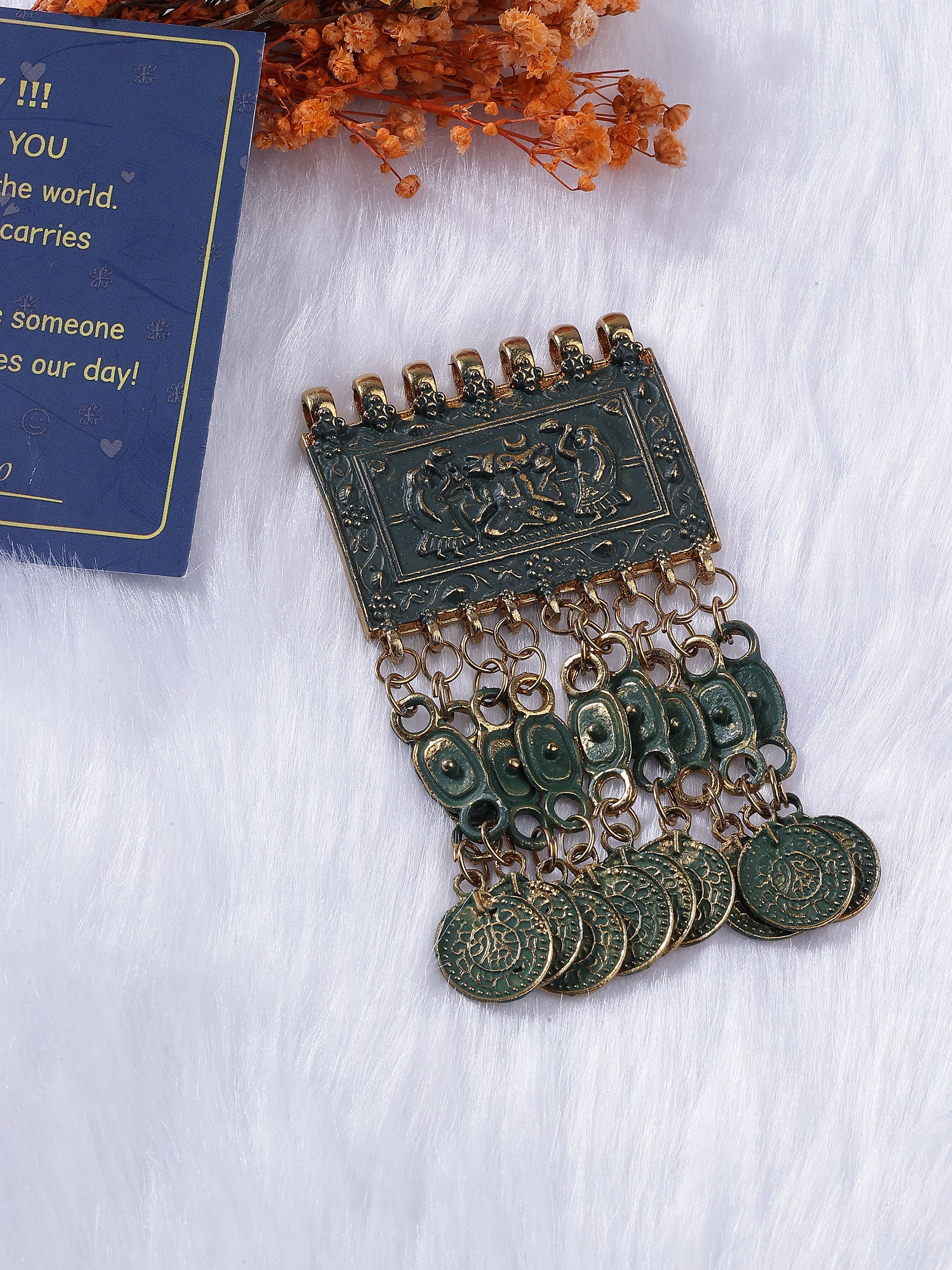 Verdigris Tribal Tassel Brooch