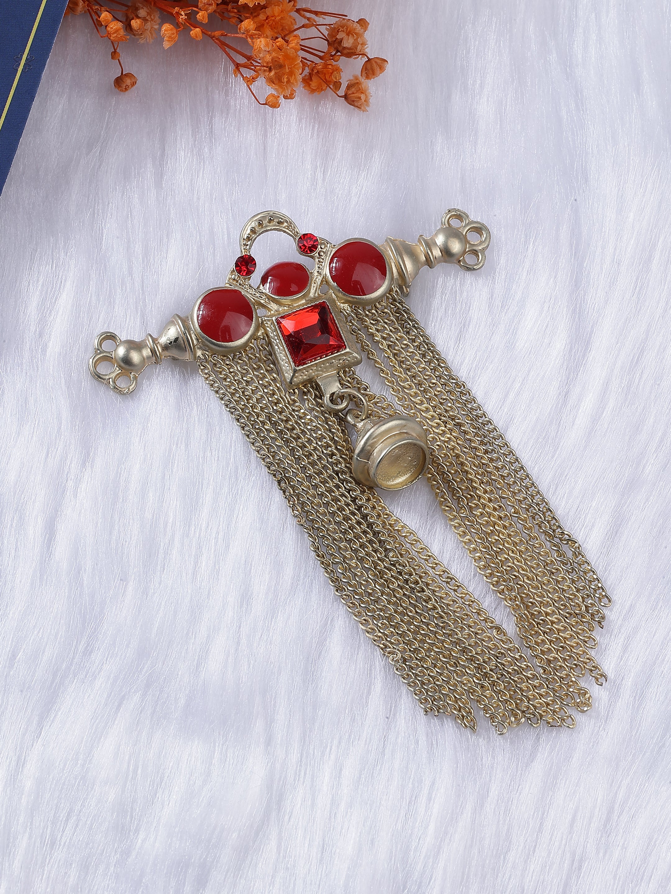Crimson Shield & Fringe Tassel Brooch