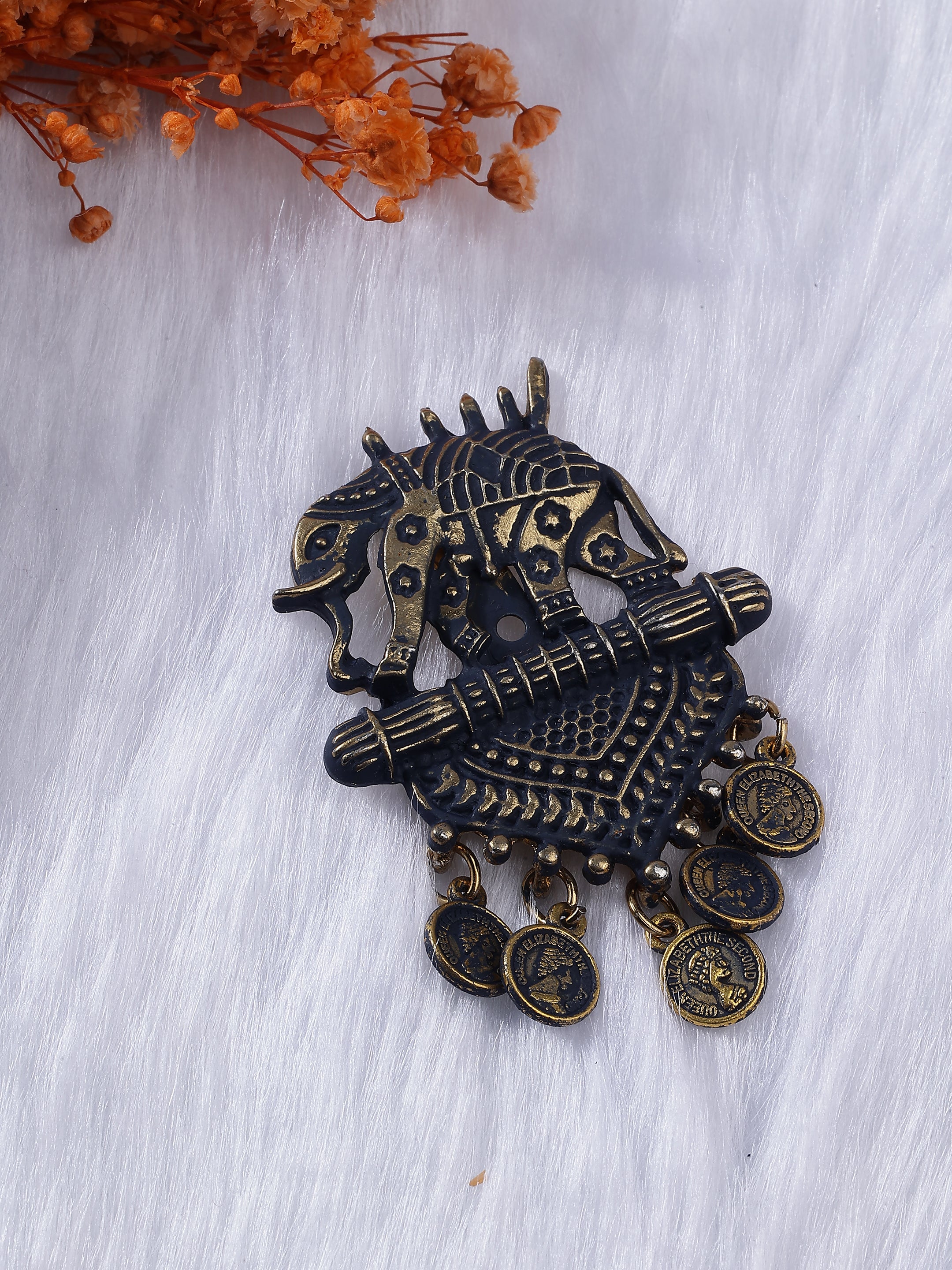 Gold & Black Elephant Heritage Tassel Brooch