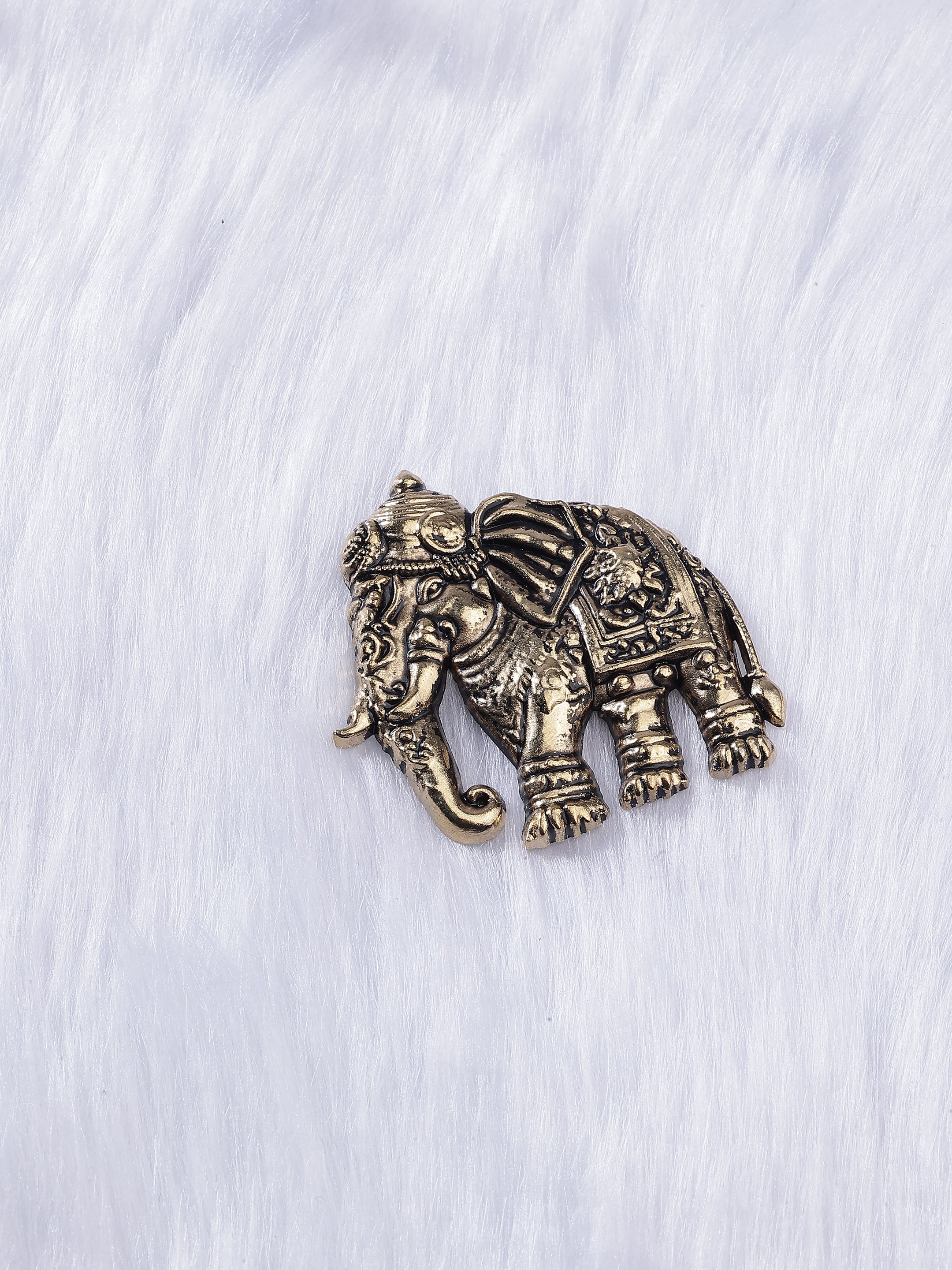 Gold Ornate Sculpted Elephant Brooch