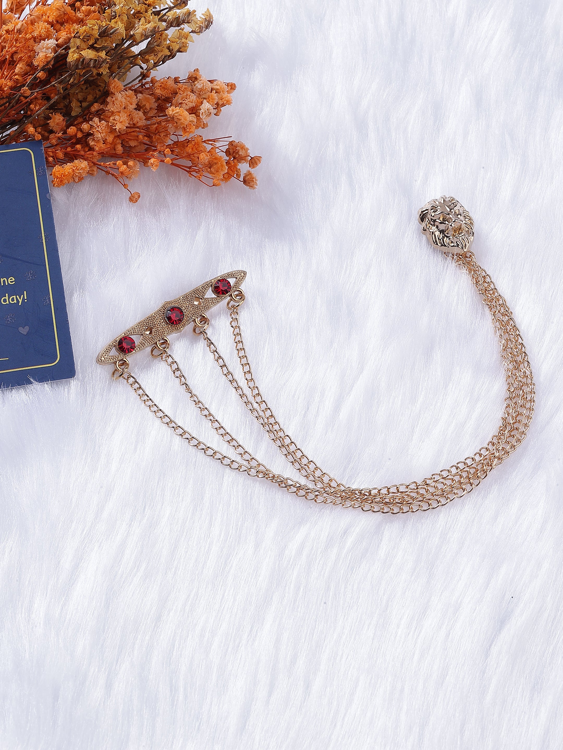 Lion Head Triple Chain Brooch