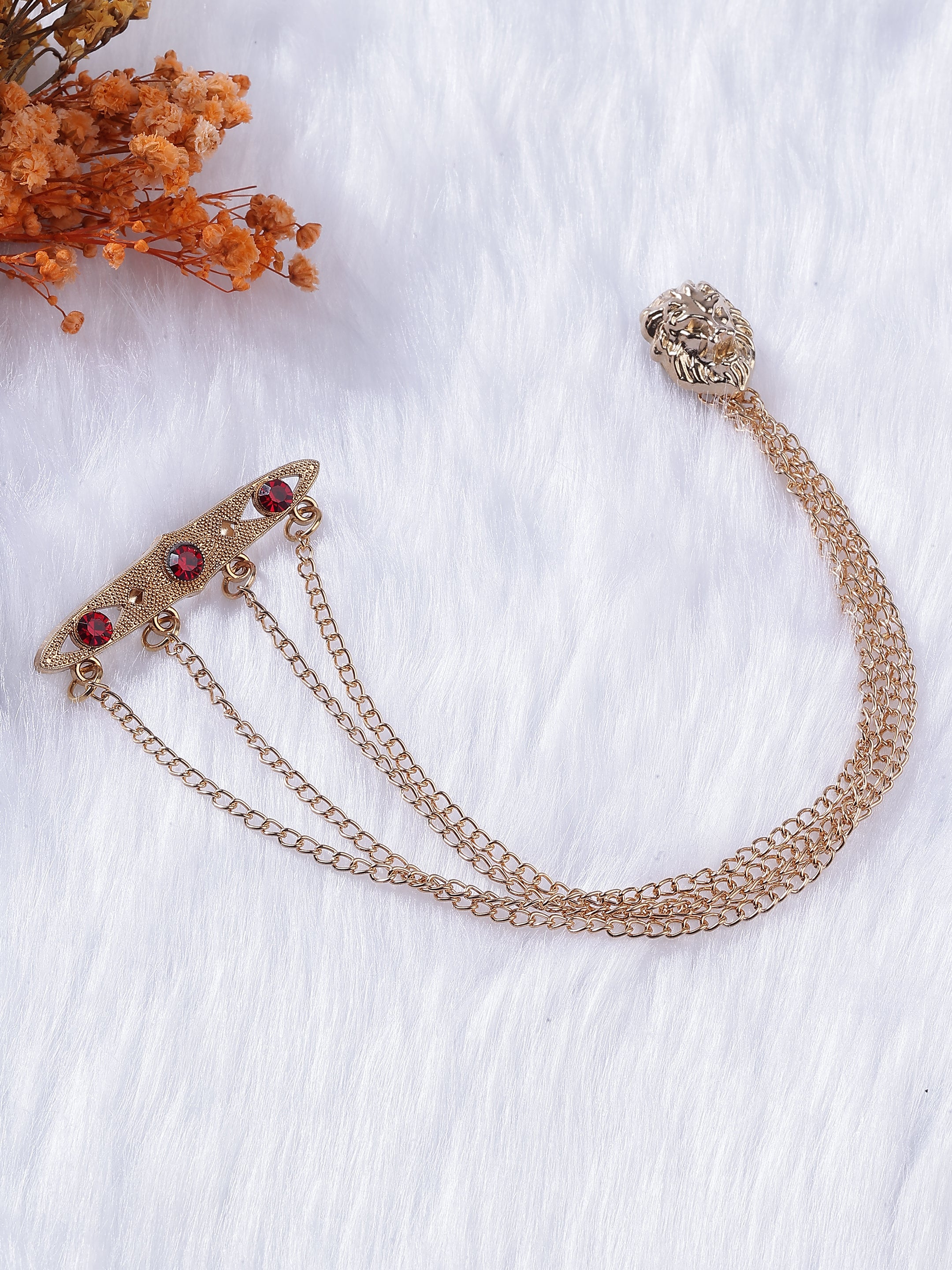 Lion Head Triple Chain Brooch