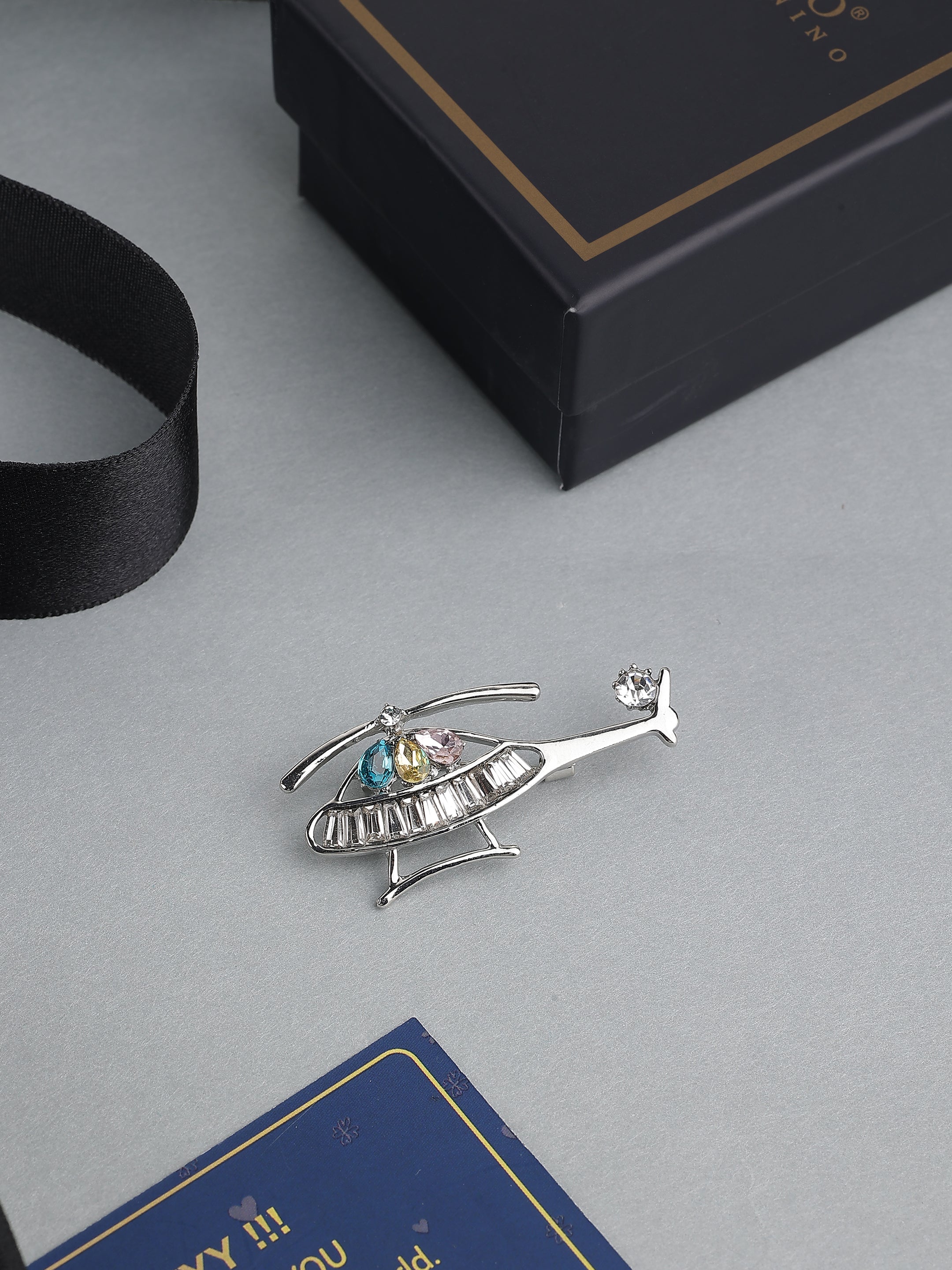 Helicopter Design Stone Studded Brooch