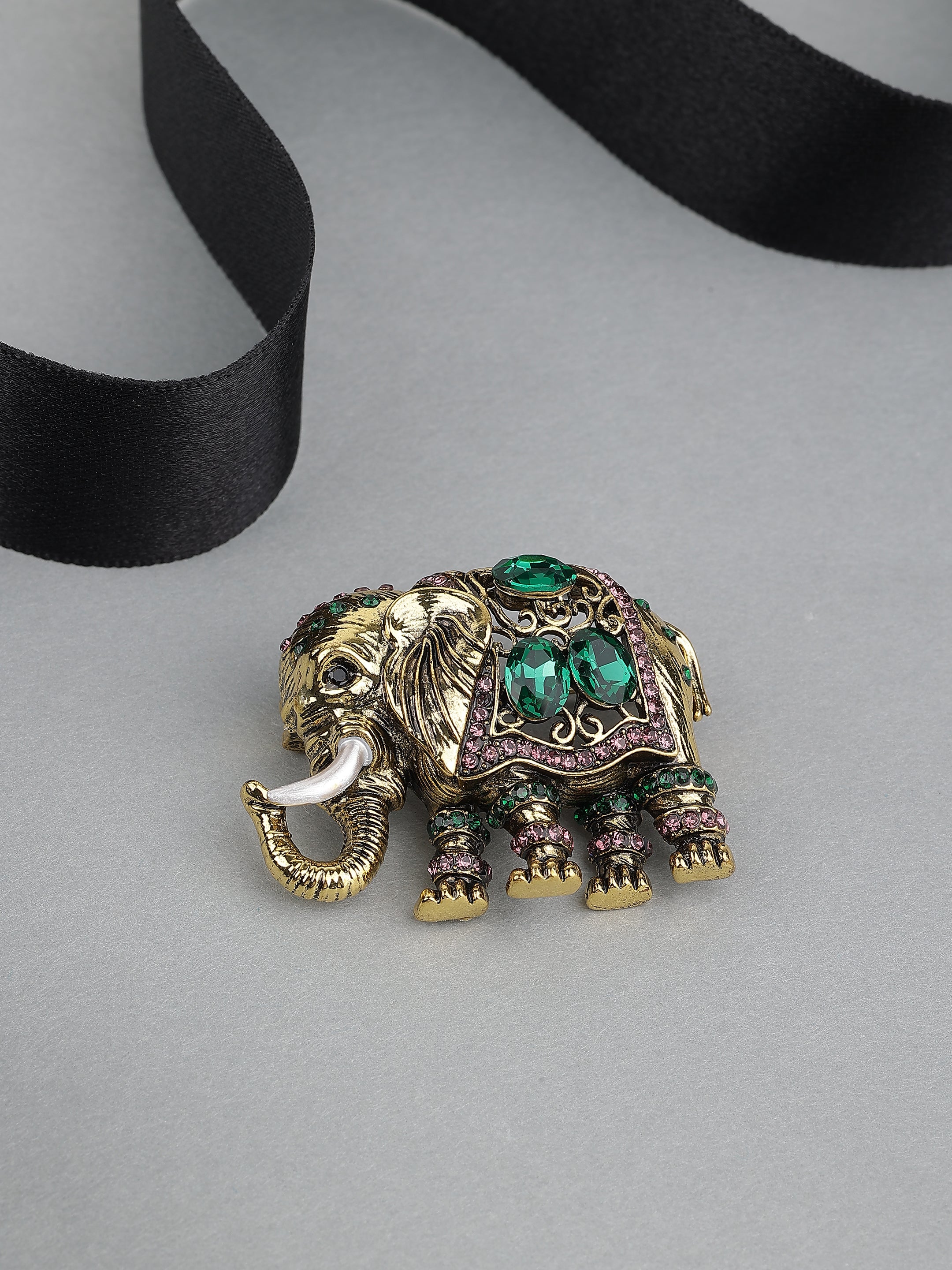 Elephant Design Stone Studded Brooch