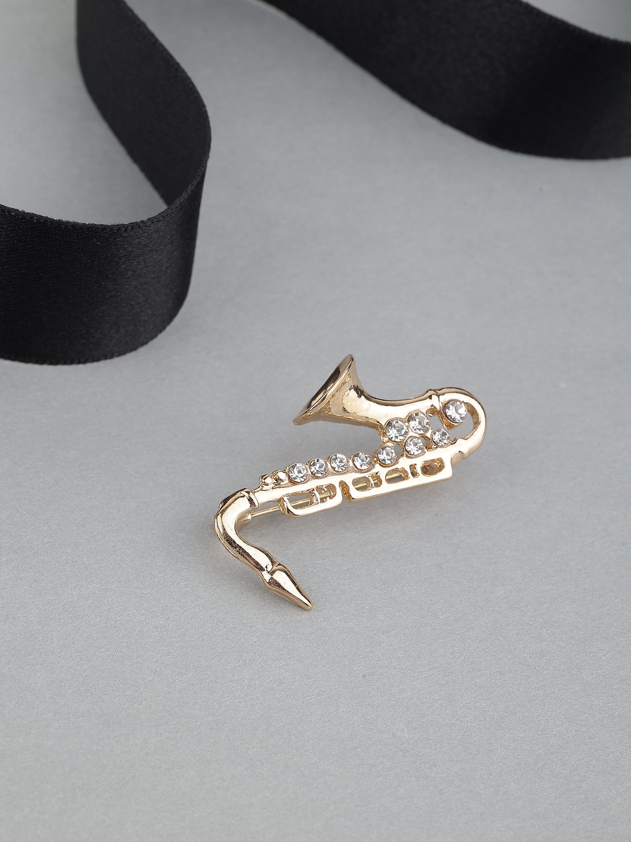 Saxophone Design Stone Studded Brooch