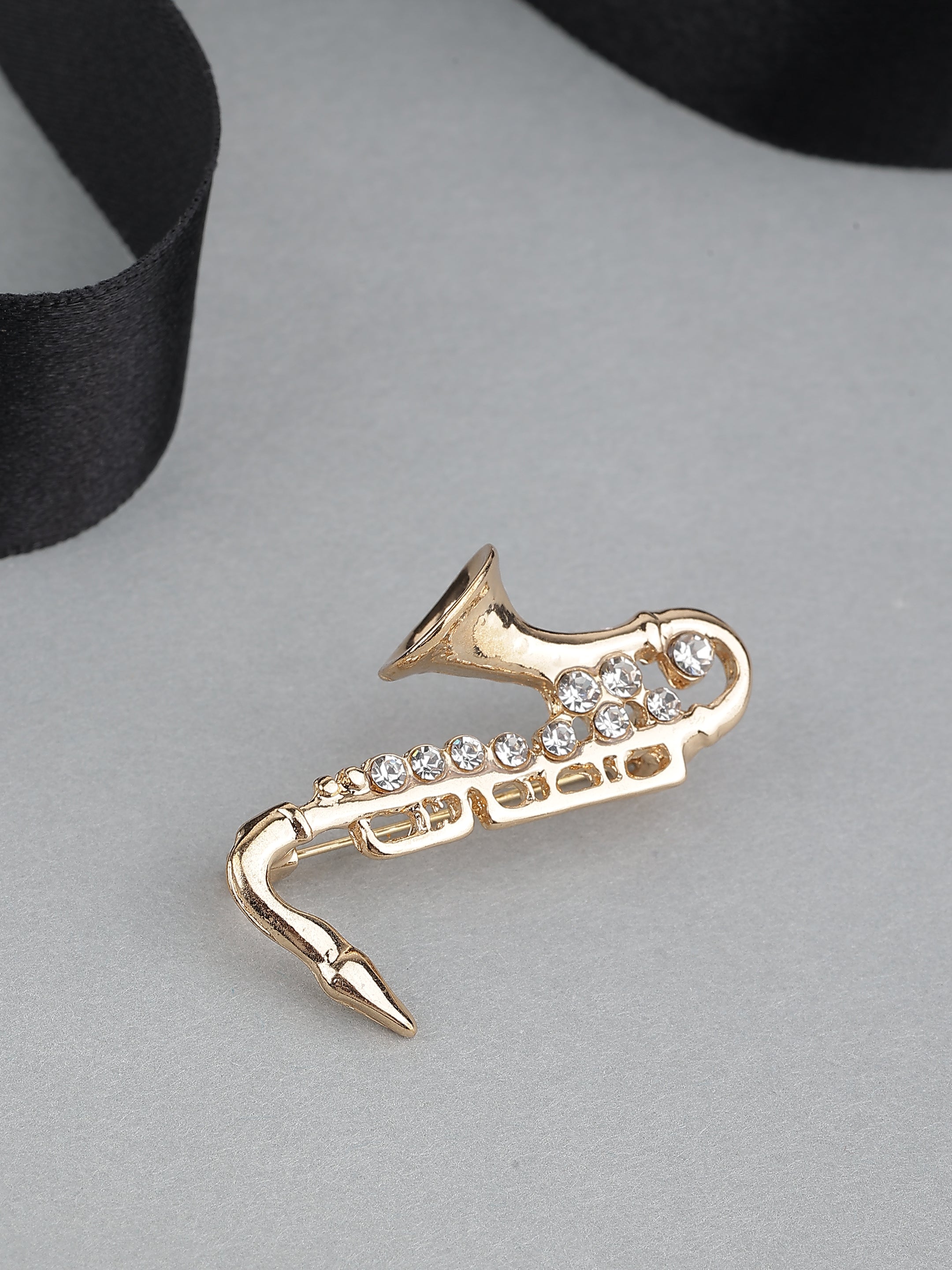 Saxophone Design Stone Studded Brooch