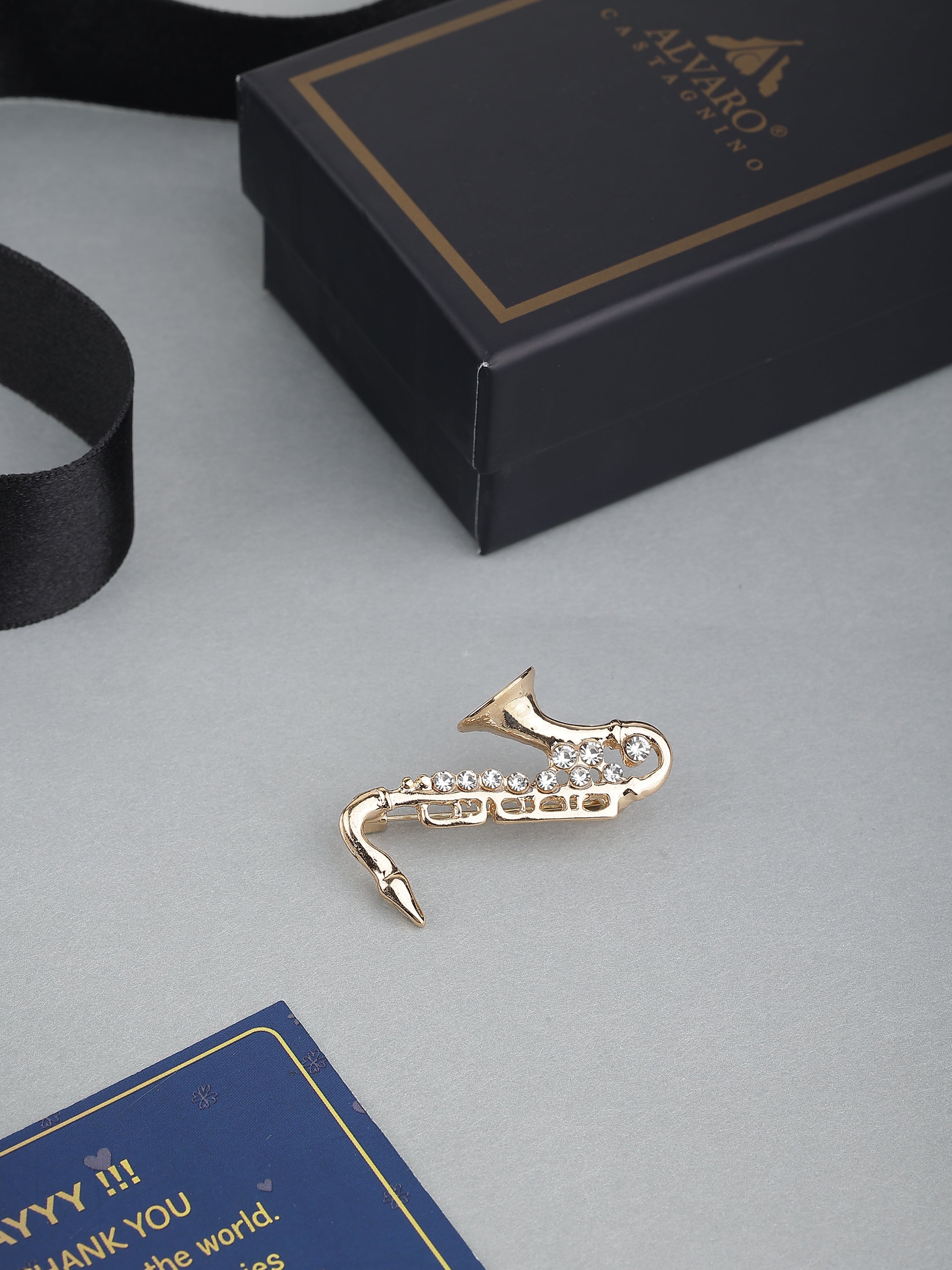 Saxophone Design Stone Studded Brooch