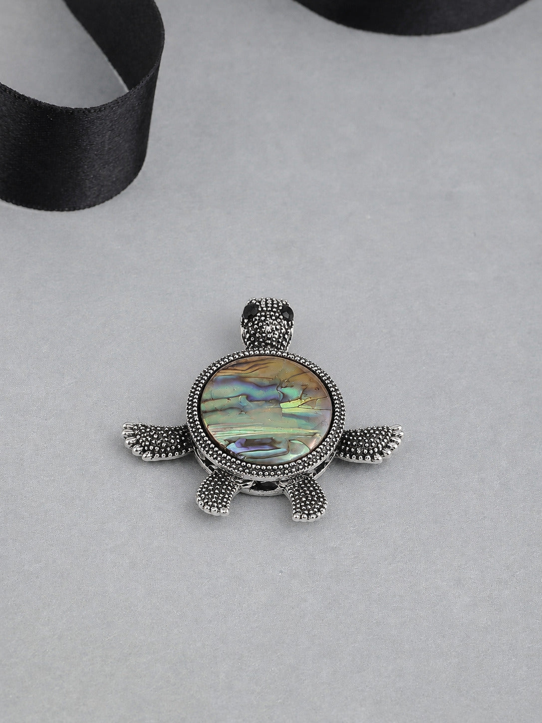 Silver-Tone Tortoise Abalone Shell Brooch