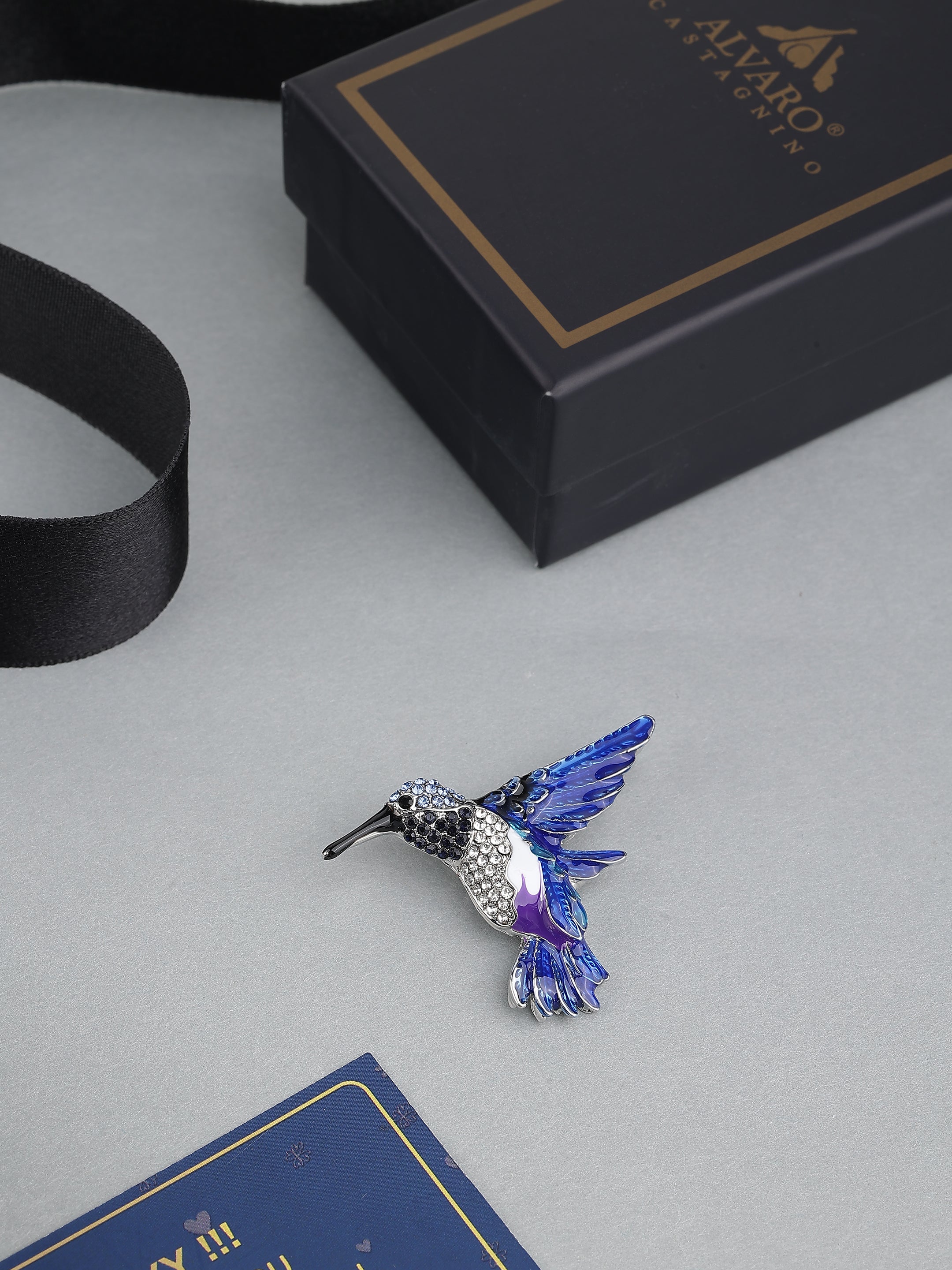 Vibrant Hummingbird Stone Studded Brooch