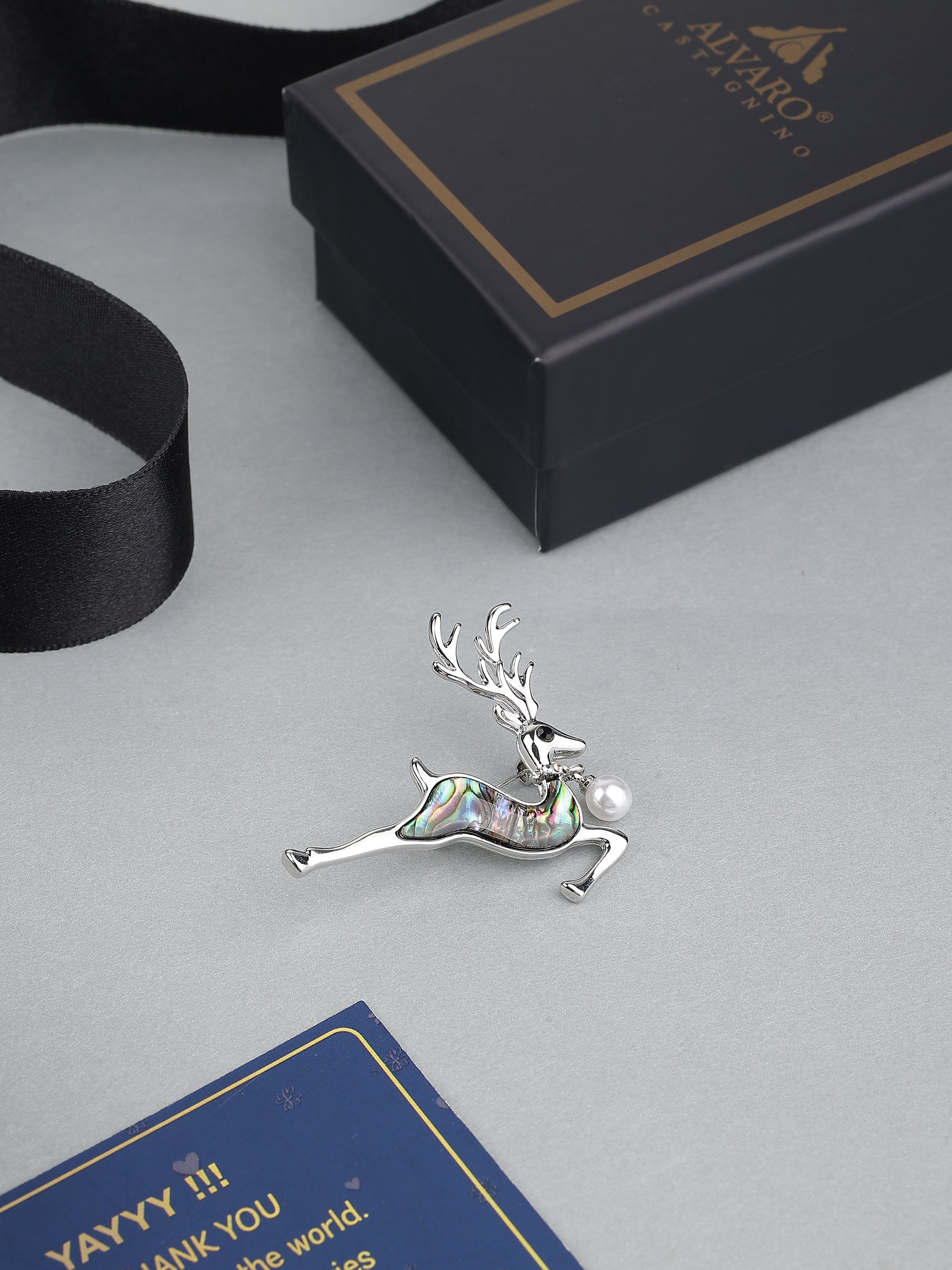 Reindeer Abalone Shell Brooch