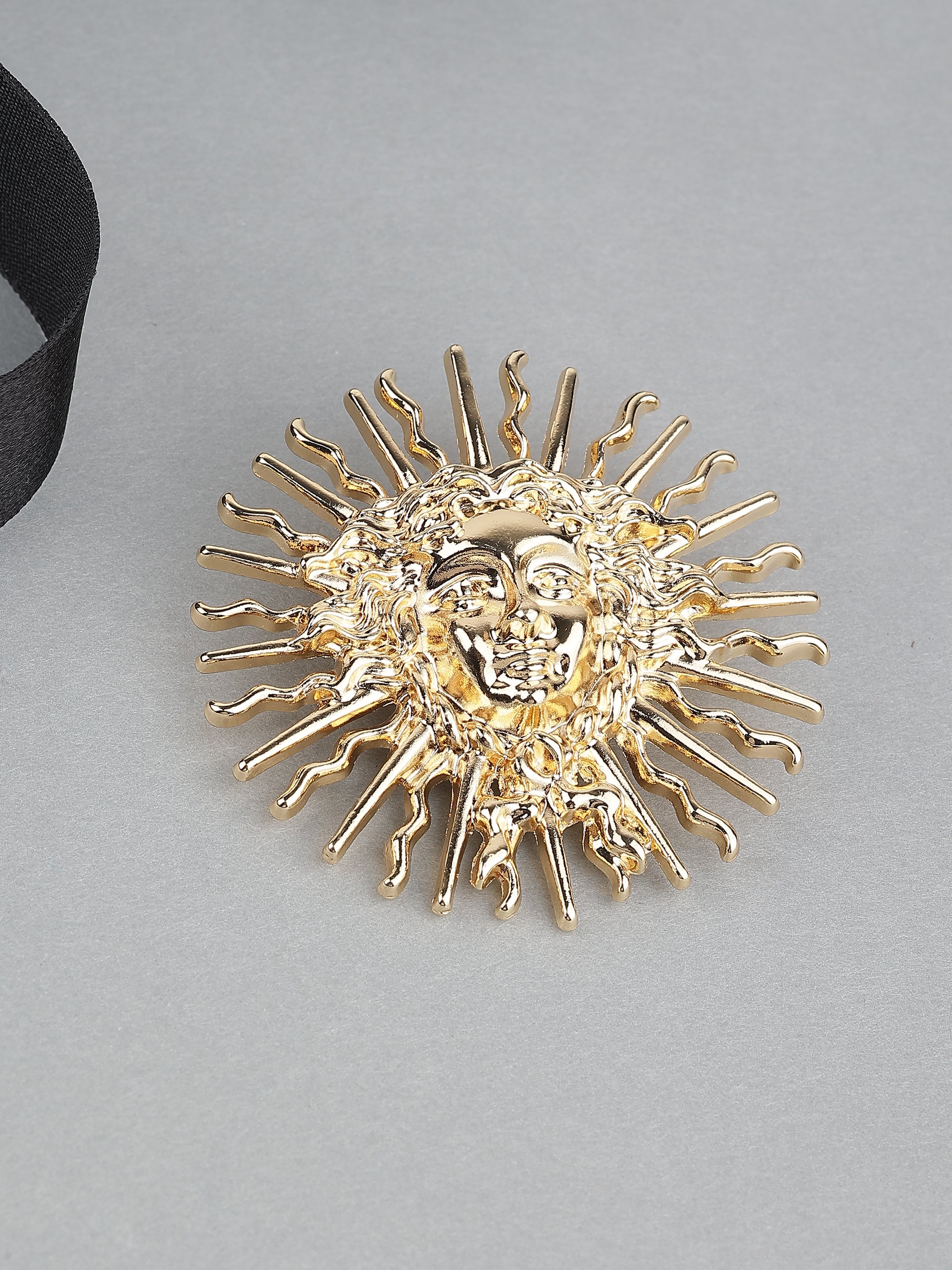 Gold-Tone Sun Face Brooch