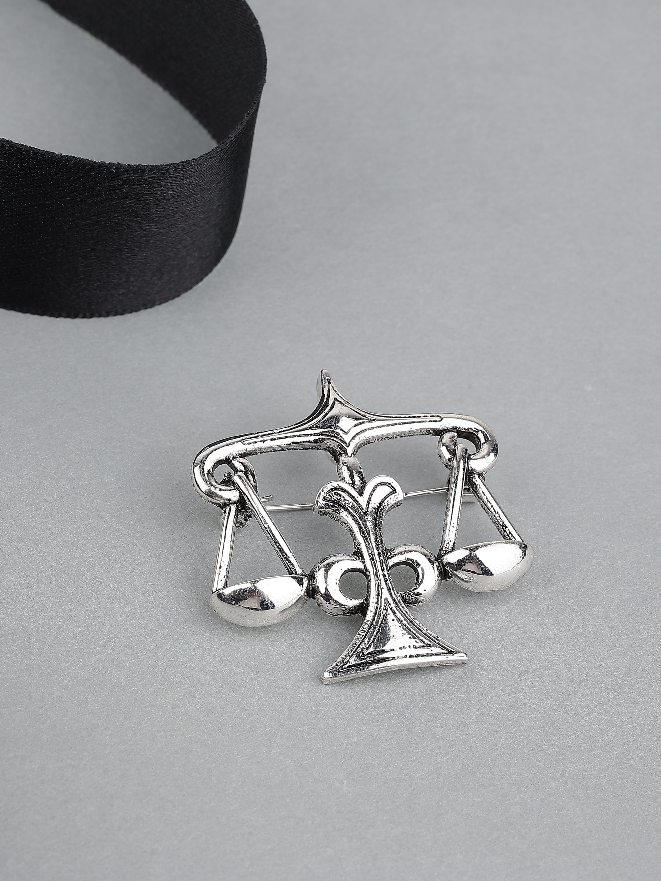 Silver-Tone Scales of Justice Brooch
