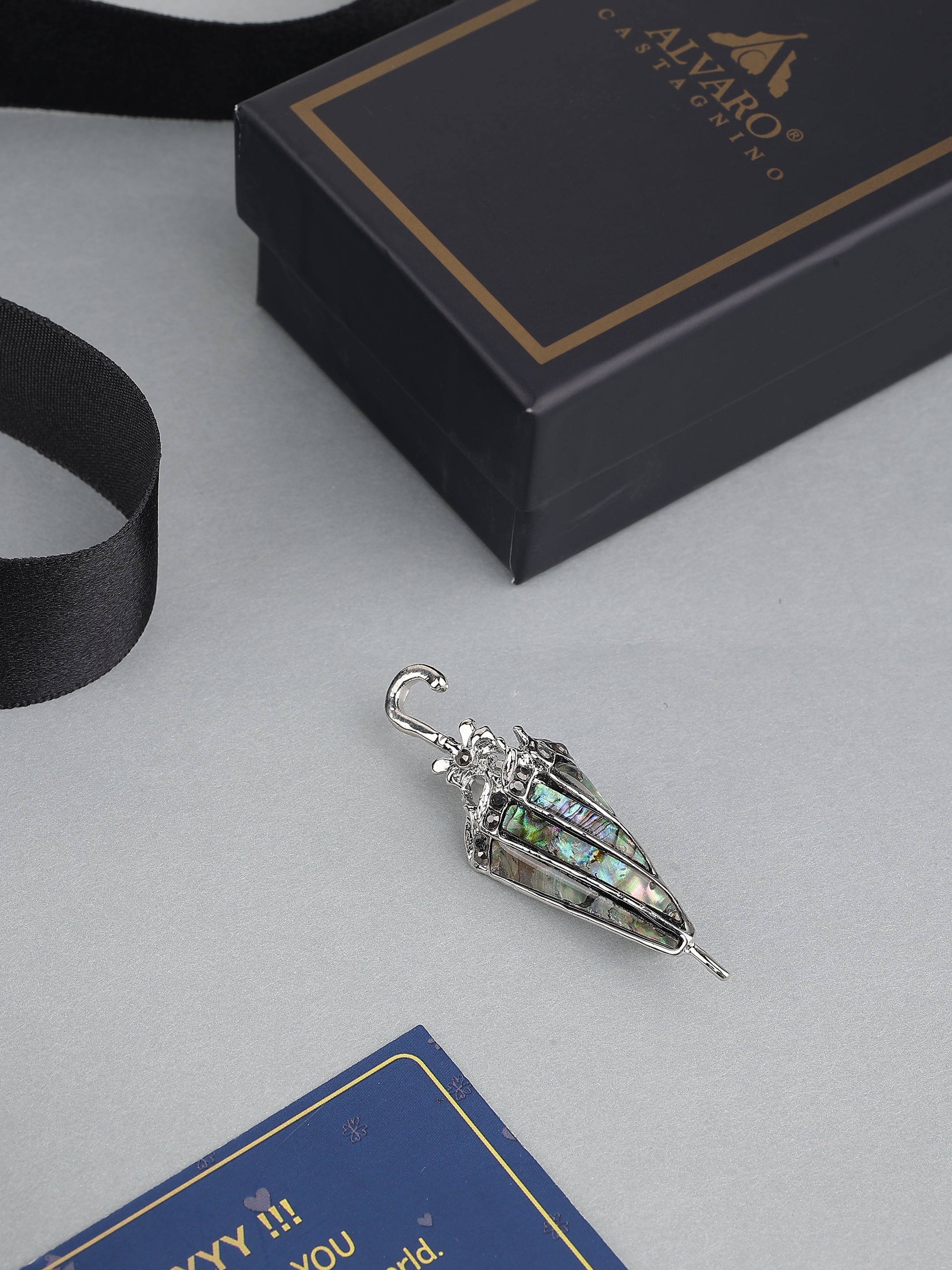 Silver-Tone Umbrella Abalone Shell Brooch