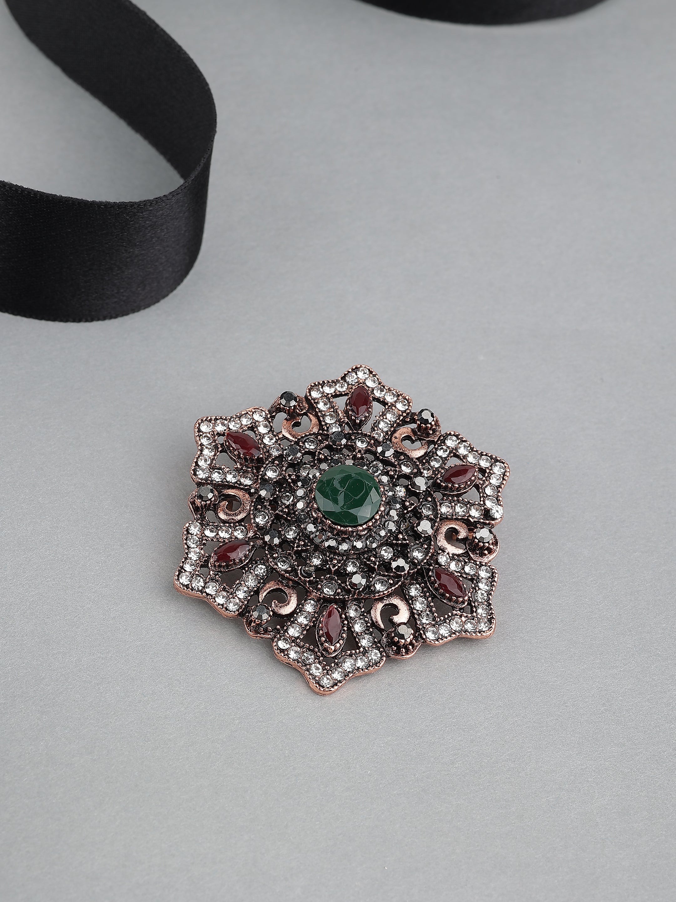 Ornate Multi-Stone Studded Vintage Brooch