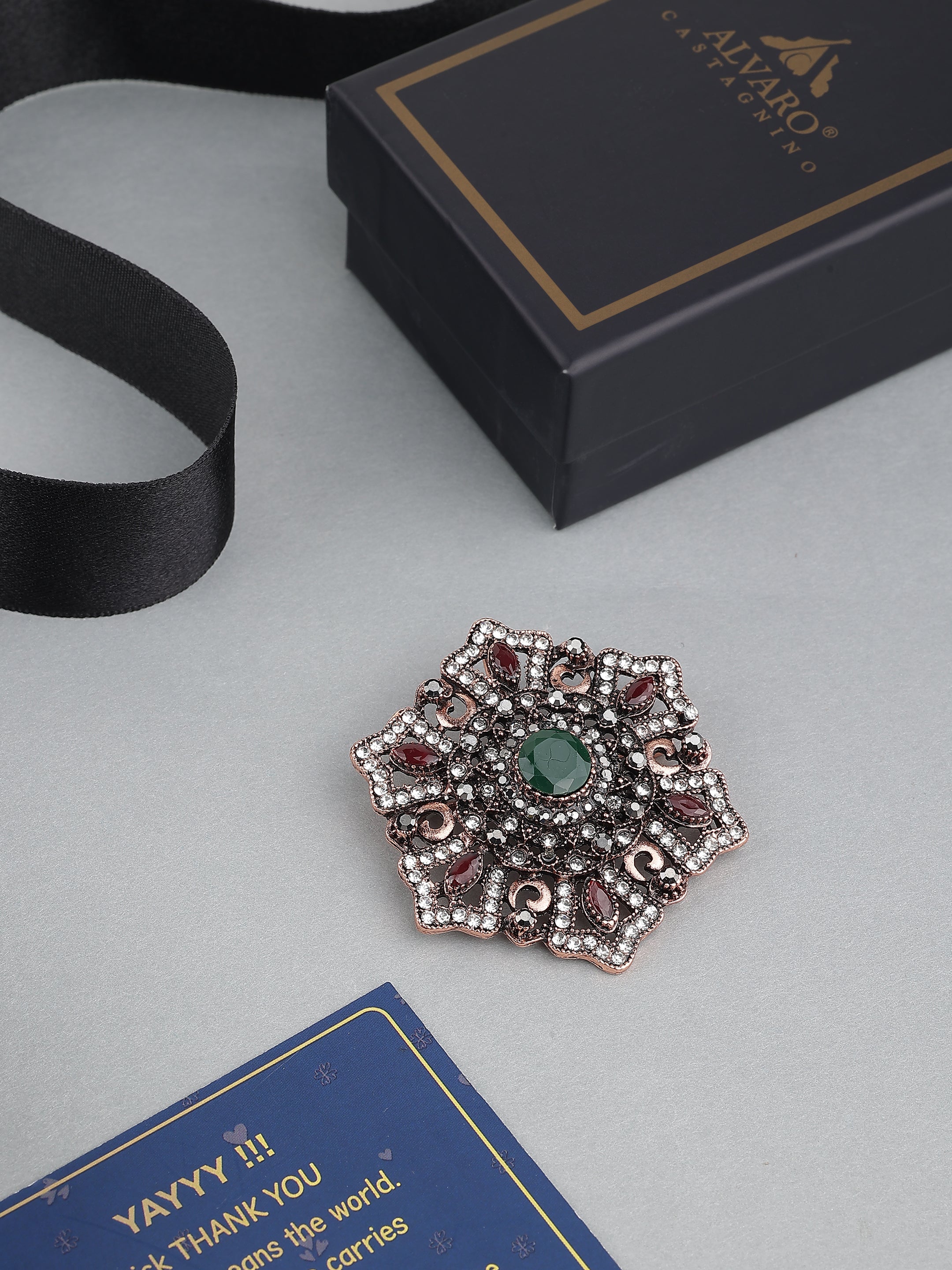 Ornate Multi-Stone Studded Vintage Brooch