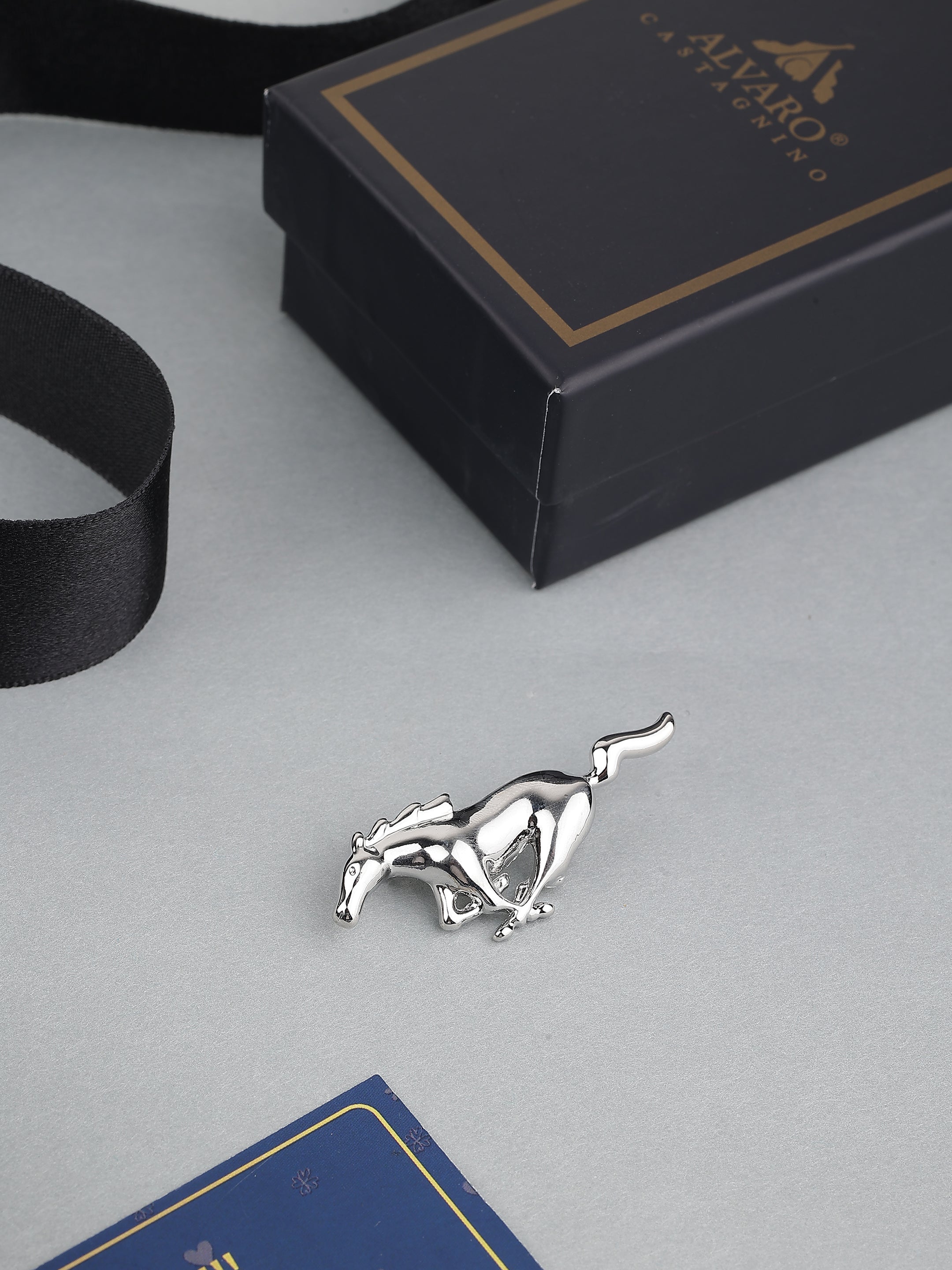 Silver-Tone Running Horse Brooch