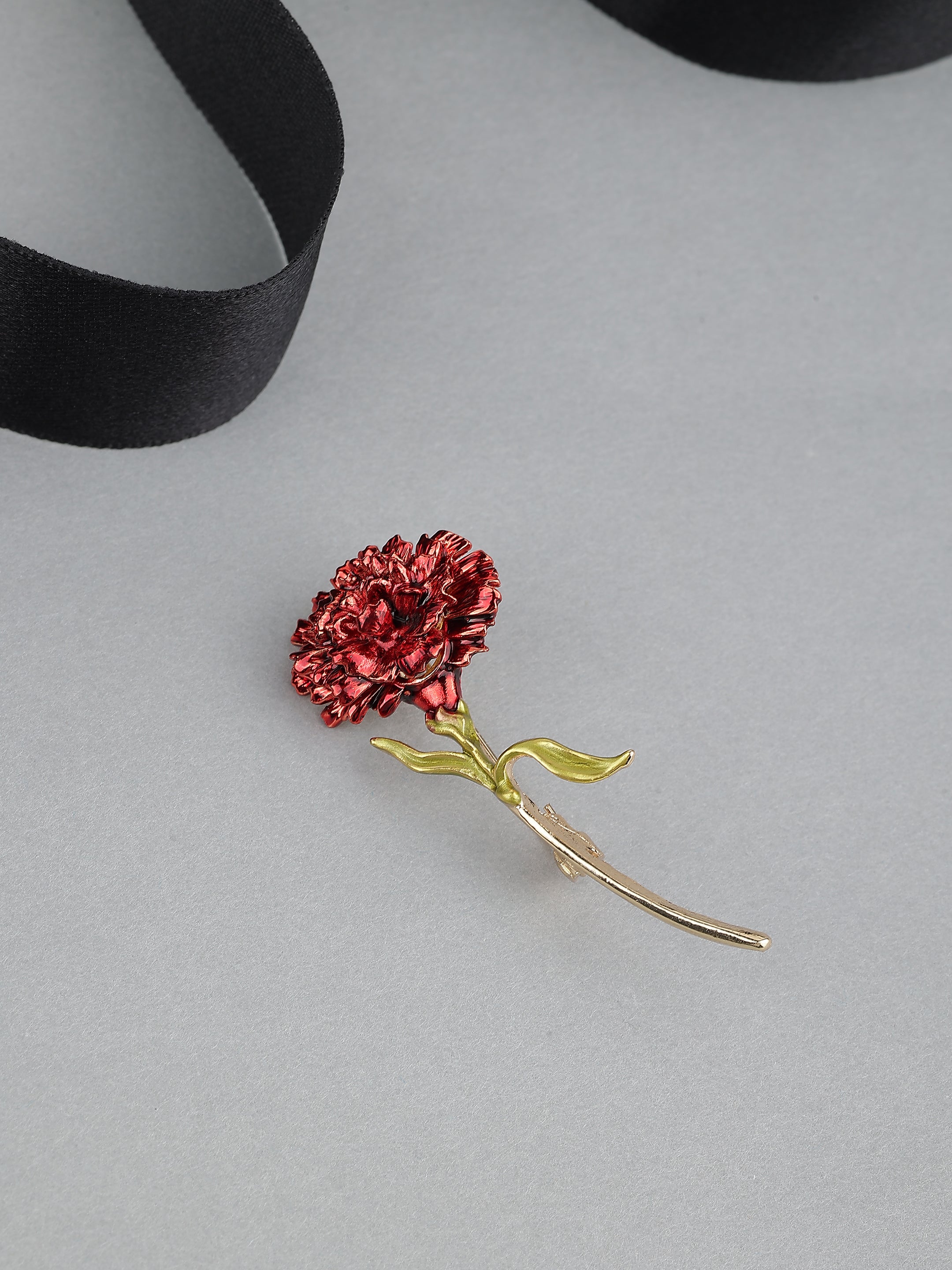 Red Carnation Metallic Brooch