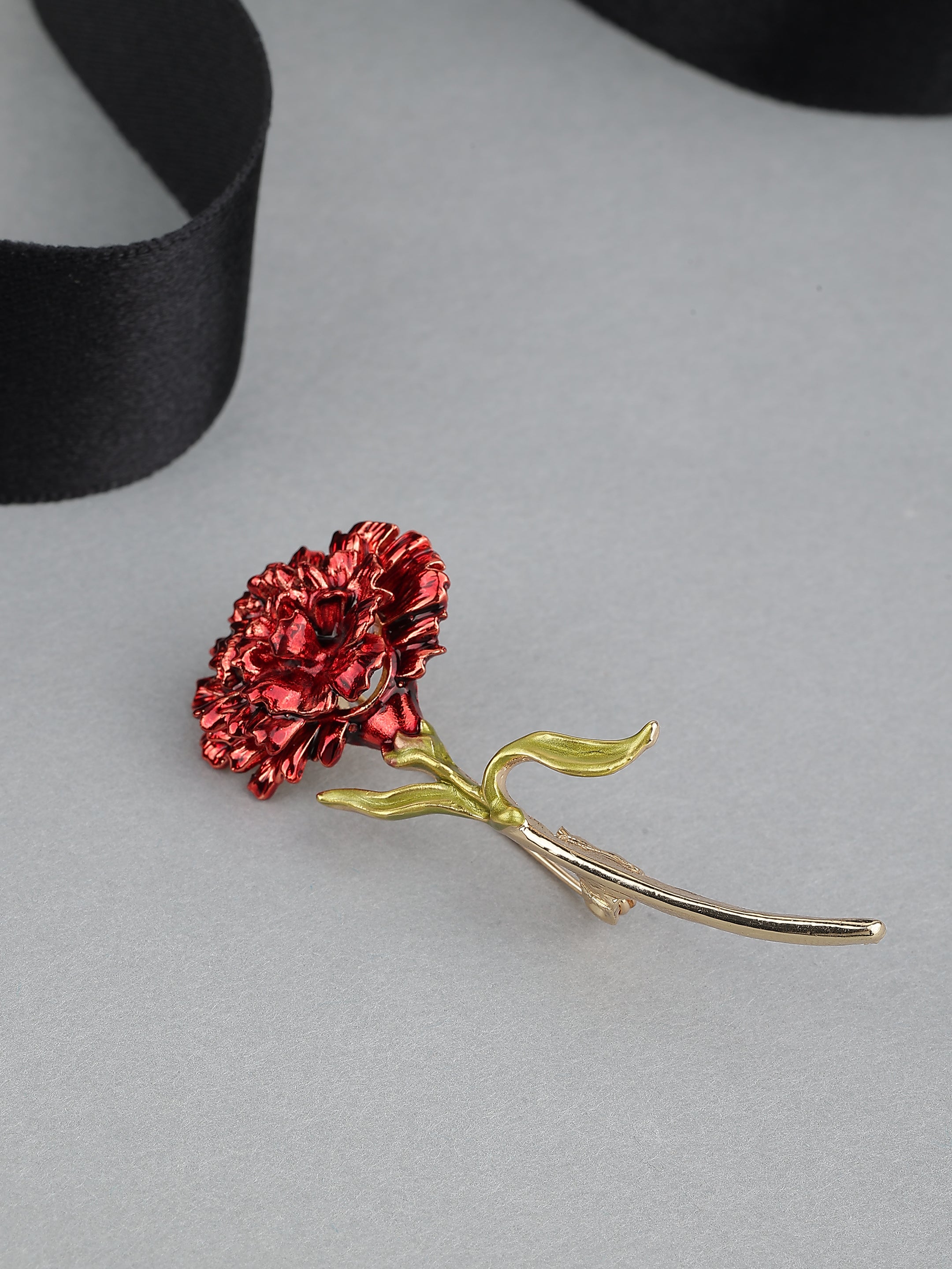 Red Carnation Metallic Brooch