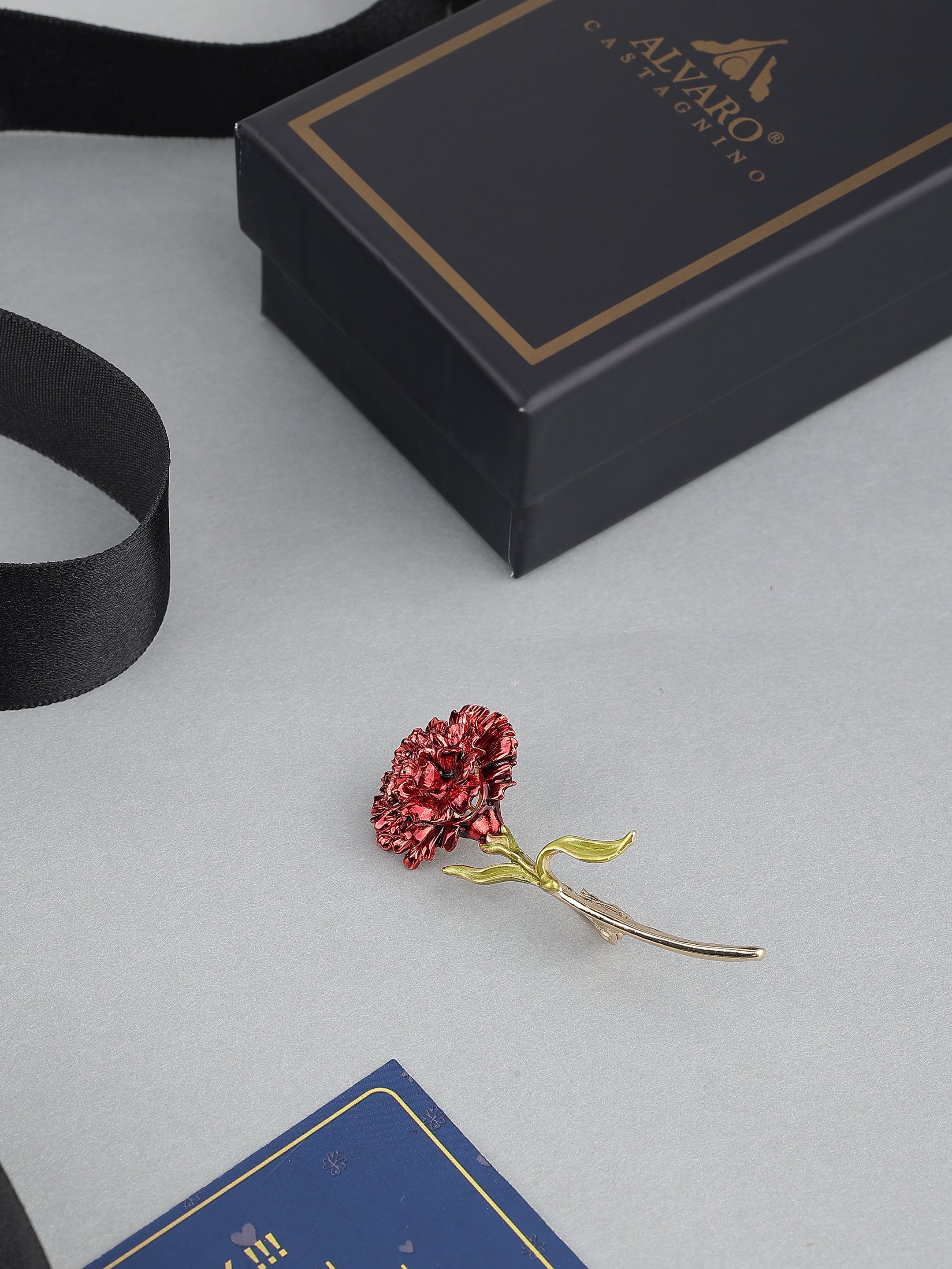 Red Carnation Metallic Brooch
