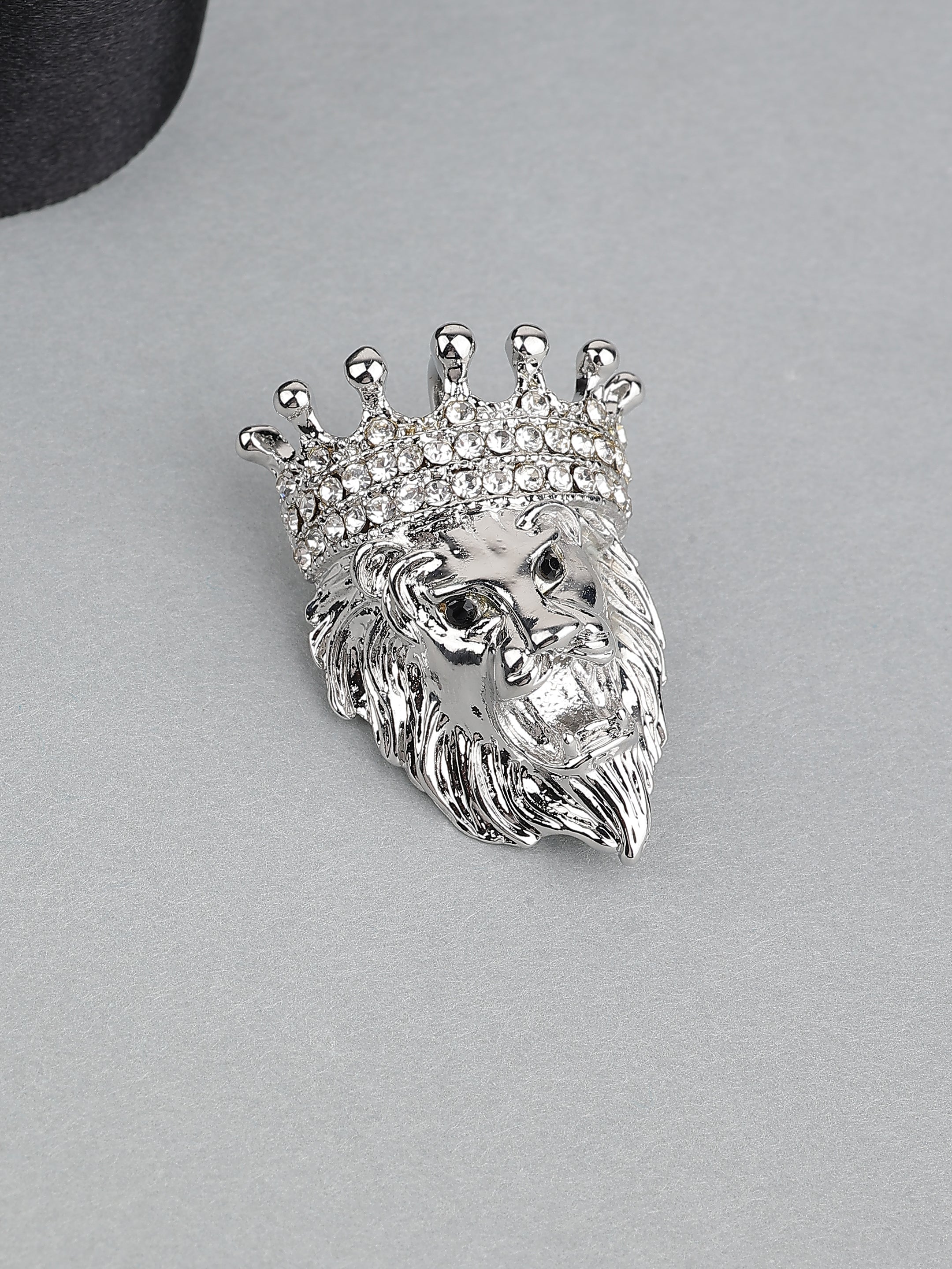 Silver-Tone Crowned Lion Brooch