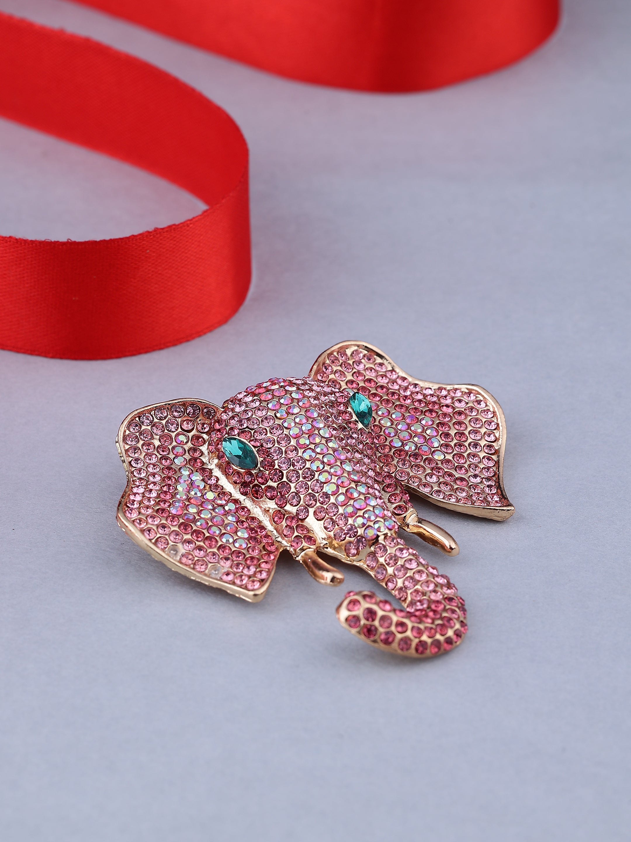 Pink Crystal Elephant Brooch