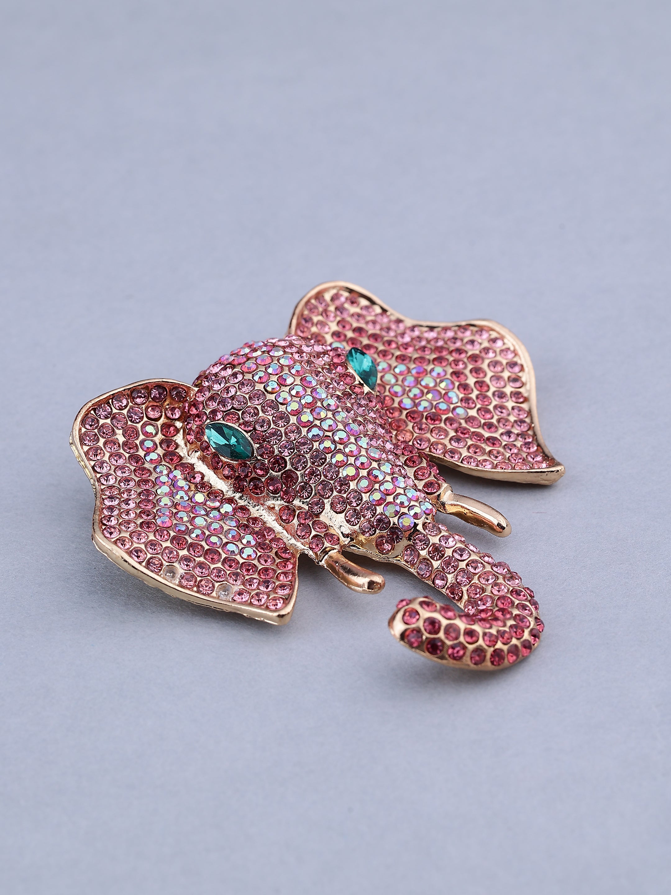 Pink Crystal Elephant Brooch